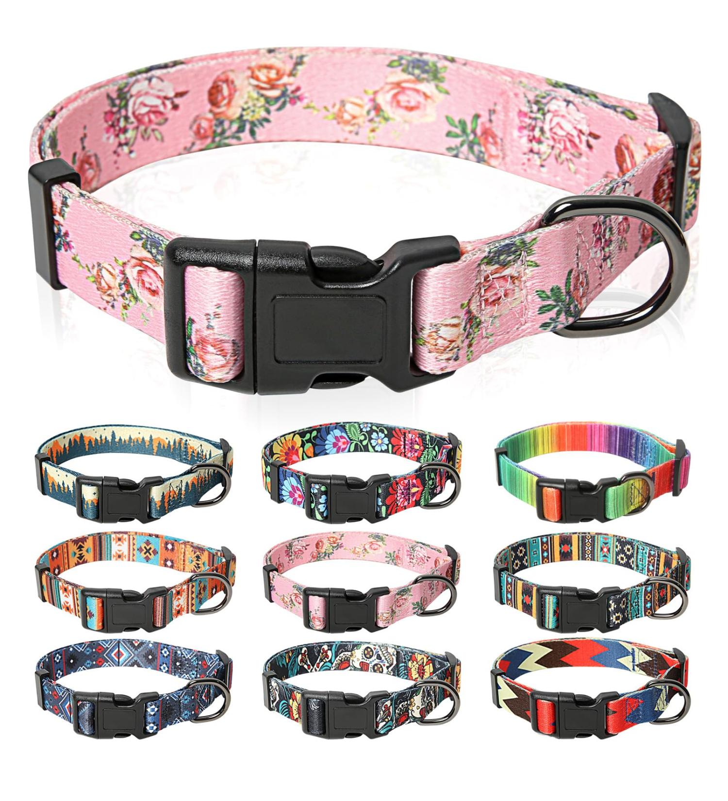 Heele Adjustable Dog Collar for Small Medium Large Dogs - Comfortable Patterned Pink Collar for Puppies (XS: 21.6-28cm 1.5cm Width) - Buy Online on GoSupps.com