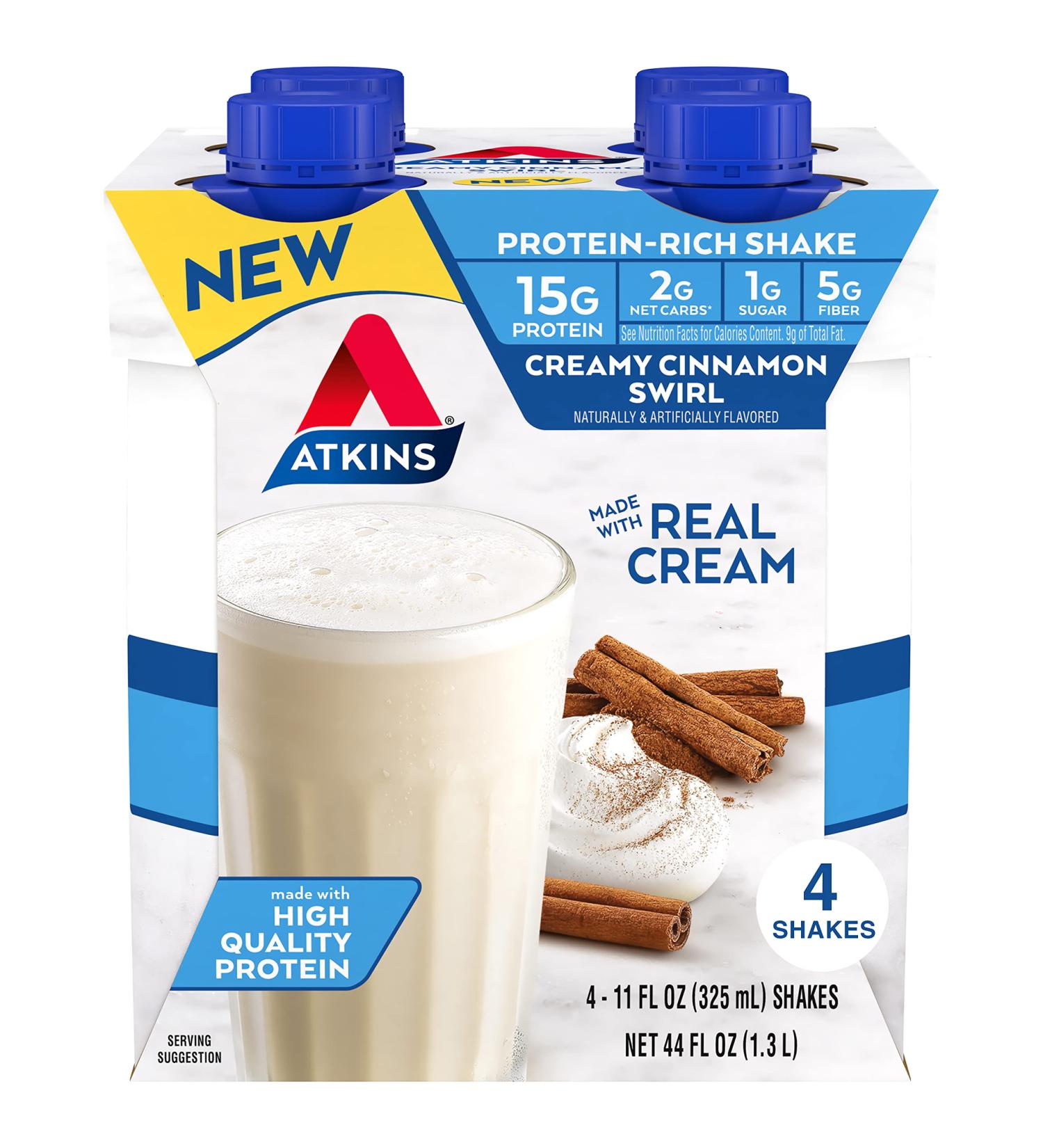 Atkins Creamy Cinnamon Swirl Protein Shake - 12 Count (3 Packs of 4) | High Protein, Low Glycemic, Gluten Free - Buy Online on GoSupps.com