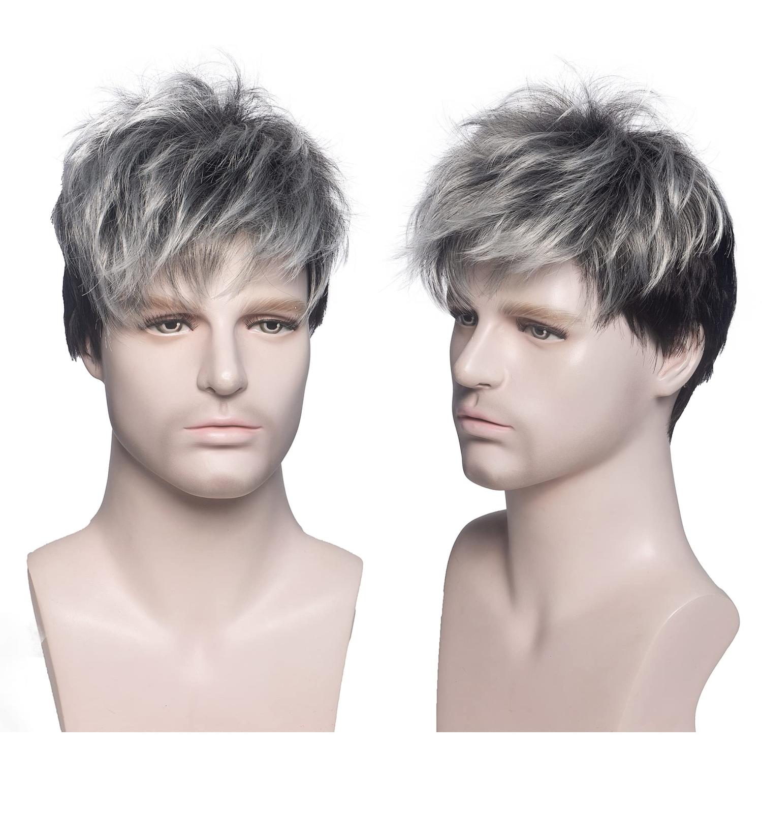 MEIRIYFA Silver Short Hair Wig for Men - Bangs Cosplay & Halloween Party Wig with Cap - Buy Online on GoSupps.com