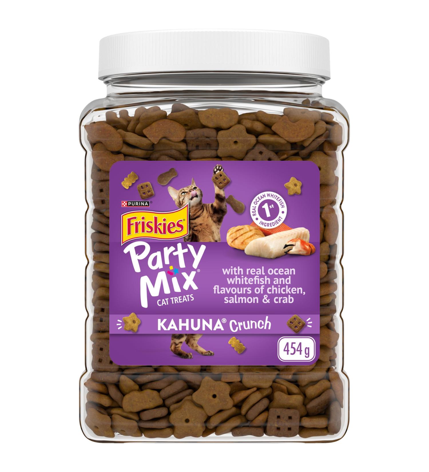 Friskies Party Mix Cat Treats Kahuna Crunch with Real Ocean Whitefish - 454 g Cannister (1 Pack) 454 g (Pack of 1) - Buy Online on GoSupps.com