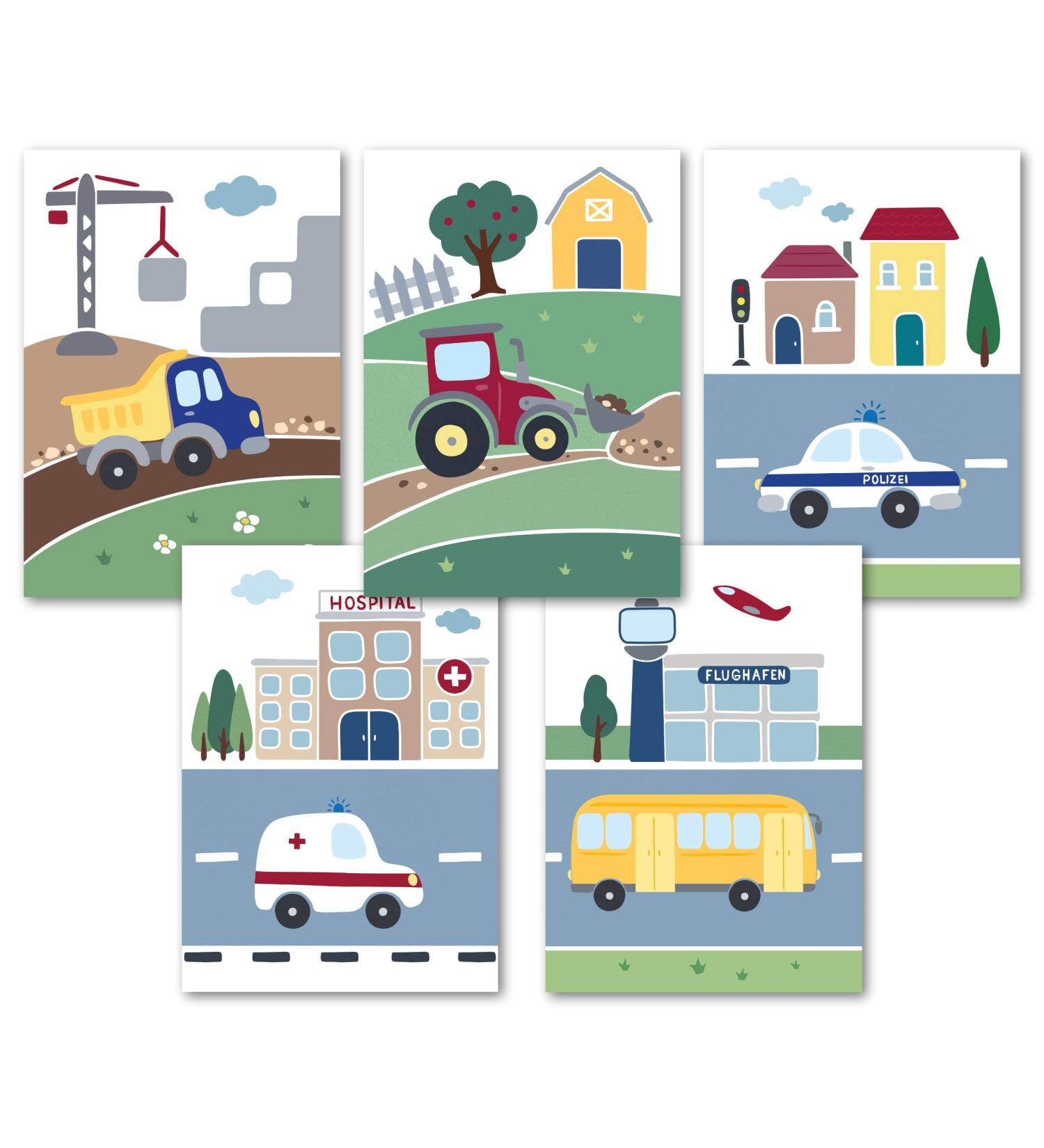 Pictaloo 5 Set Sweet Vehicle Pictures | Kids Room Decor for Boys | Childrens Baby Posters - DIN A4 Murals Without Frames - Buy Online on GoSupps.com