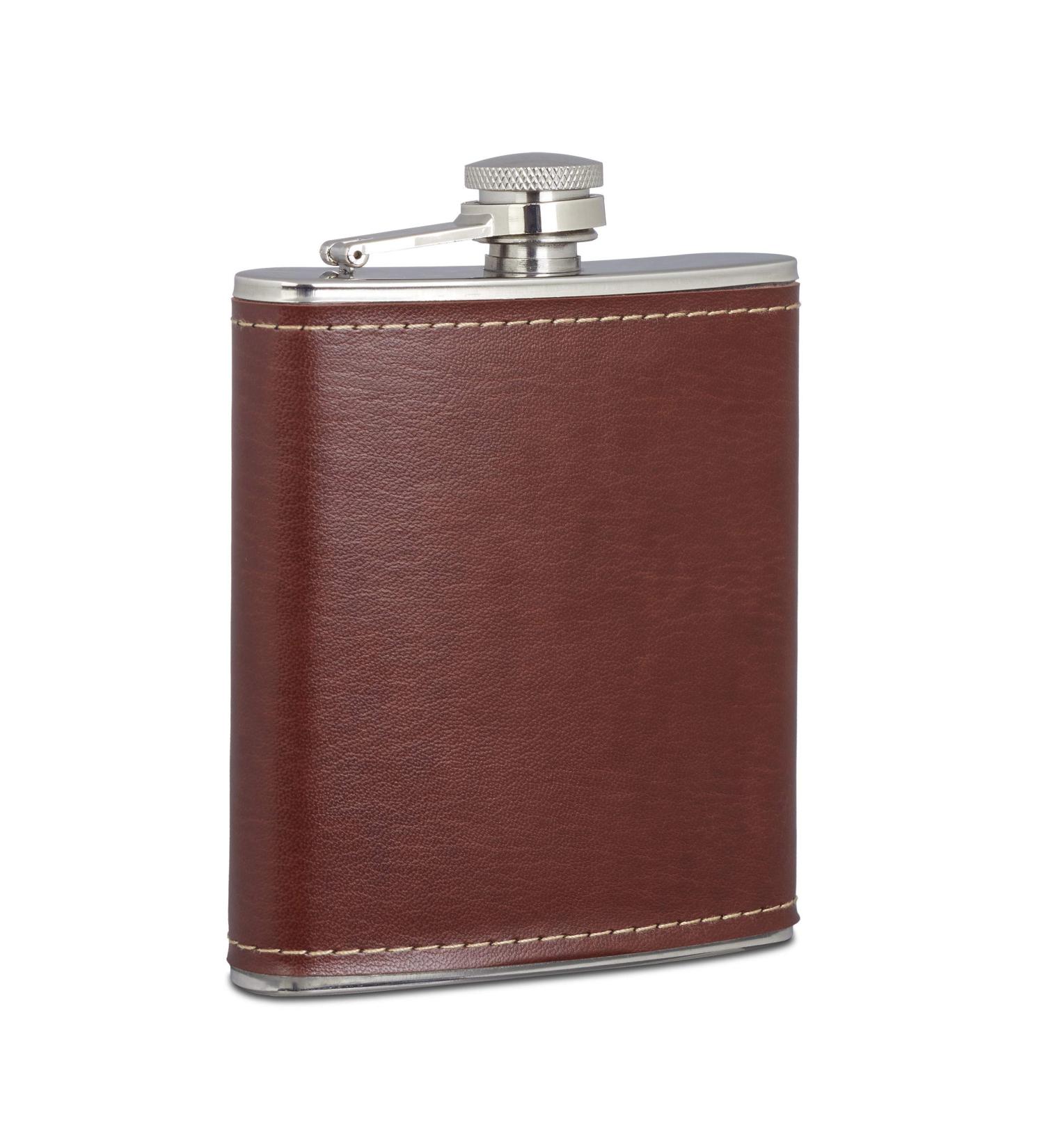 Relaxdays 200ml Stainless Steel Pocket Flask with Synthetic Leather Case - Compact Flat Man for On-the-Go - Brown - Buy Online on GoSupps.com