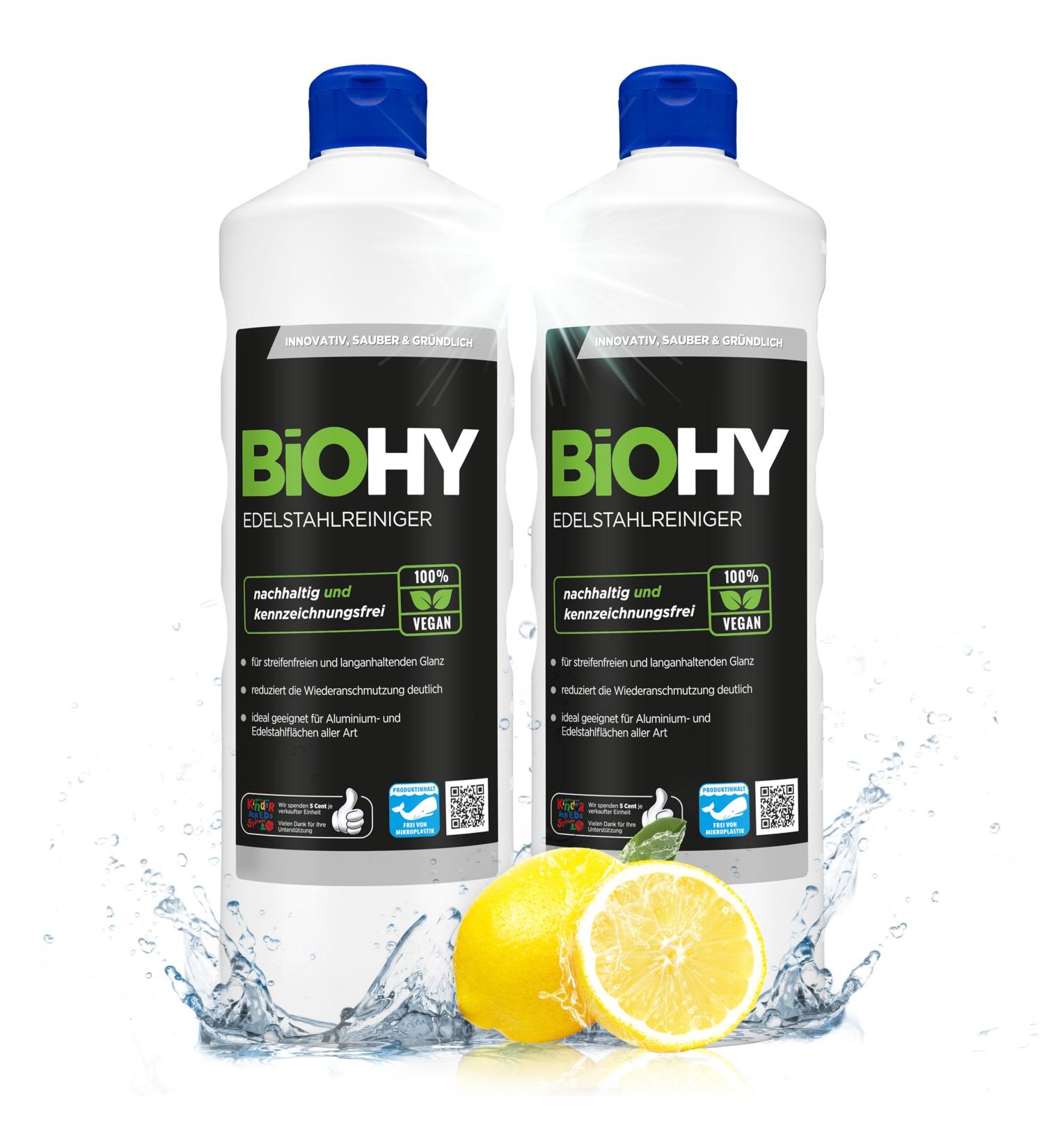 Biohy Stainless Steel Cleaner 2x1L | Streak-Free Shine for Kitchen Pots & Grills | Ideal for Household & Gastronomy - Buy Online on GoSupps.com