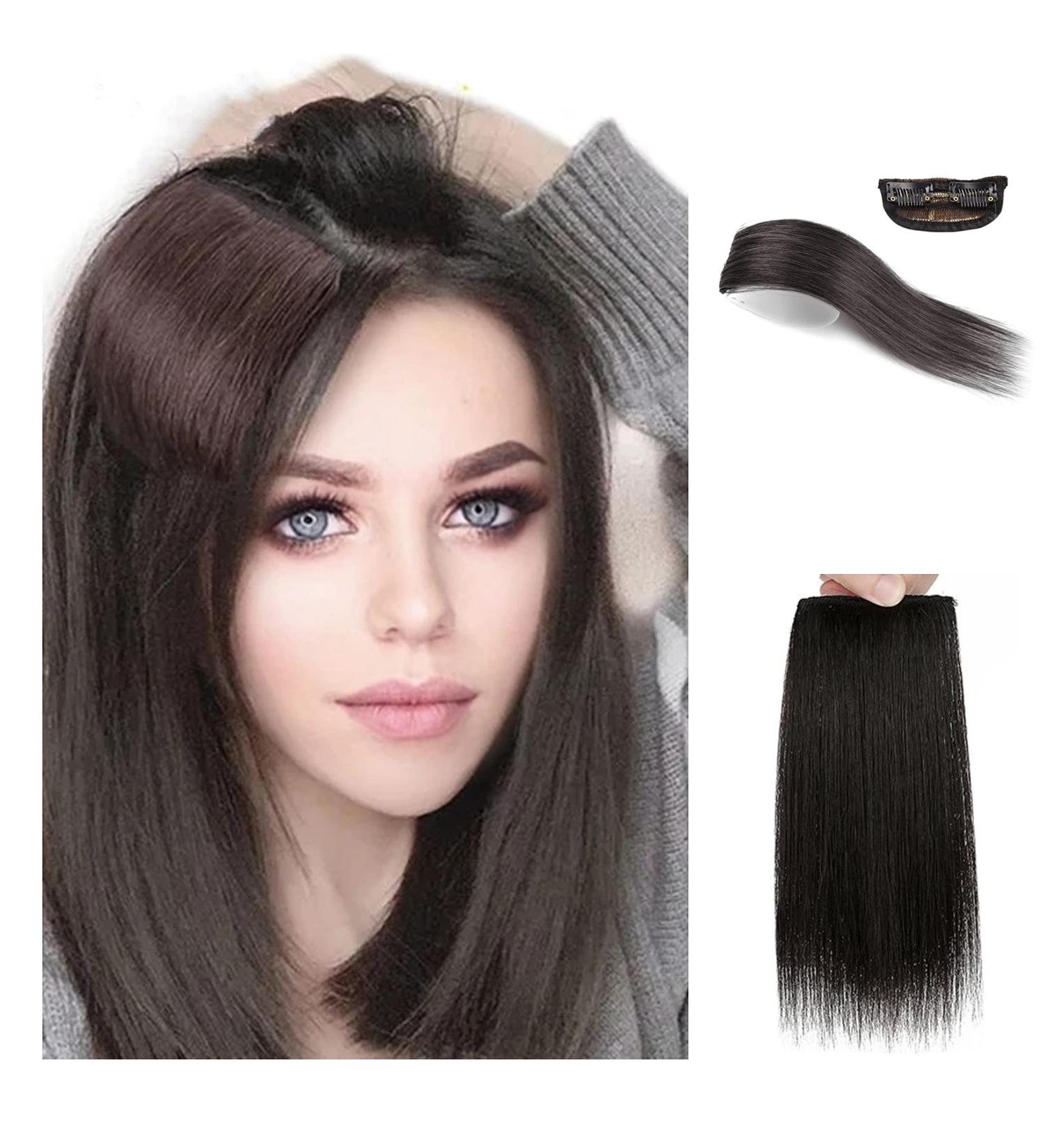 Invisible Hair Extensions Seamless Synthetic Clip in Hair Extension Natural Fluffy Hair Pads Hairpieces Increase Hair Top Side Cover Hairpiece for Women Girls (14INCH/35CM Black Brown) 14INCH/35CM Black Brown - Buy Online on GoSupps.com