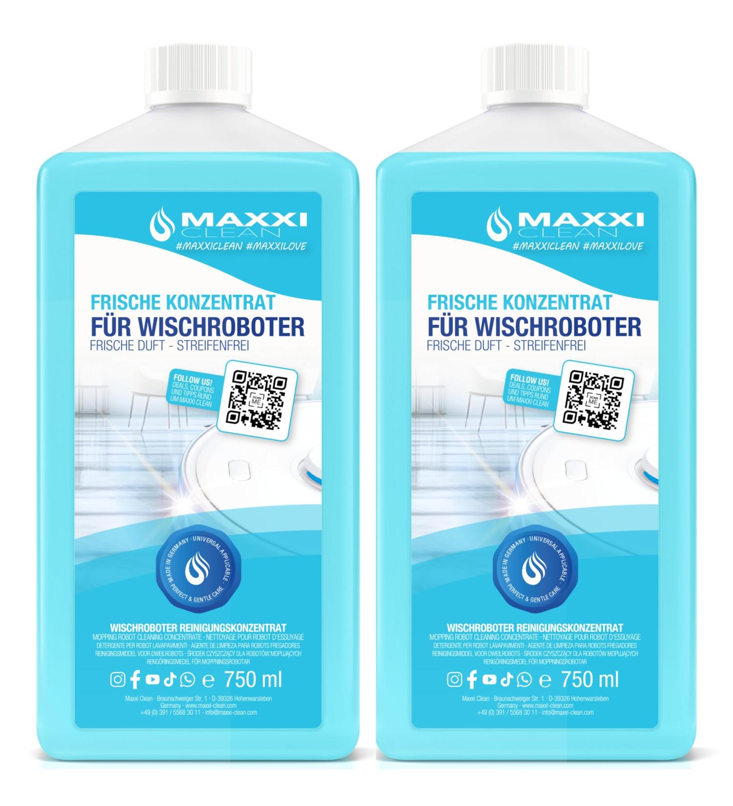 Maxxi Clean Floor Cleaner 2x750ml | Universal Wiping Fluid for Robots & All Surfaces | Fresh Fragrance | Suction Wiper Cleaning Agent - Buy Online on GoSupps.com