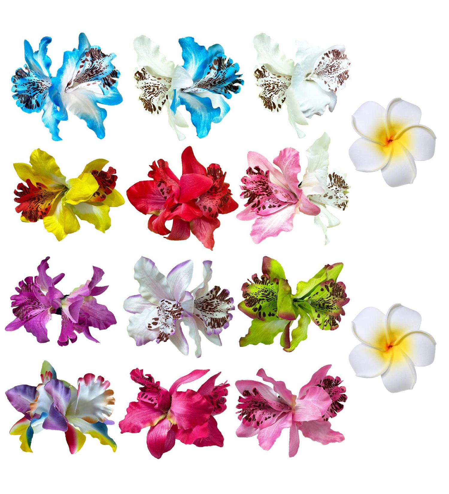 14 Pcs Orchid Plumeria Chiffon Flower Hair Clips - Multicolor Floral Barrettes for Women, Bridal Headpiece, Luau Tropical Wedding & Beach Party Decorations - Cute Hair Pins Accessory - Buy Online on GoSupps.com