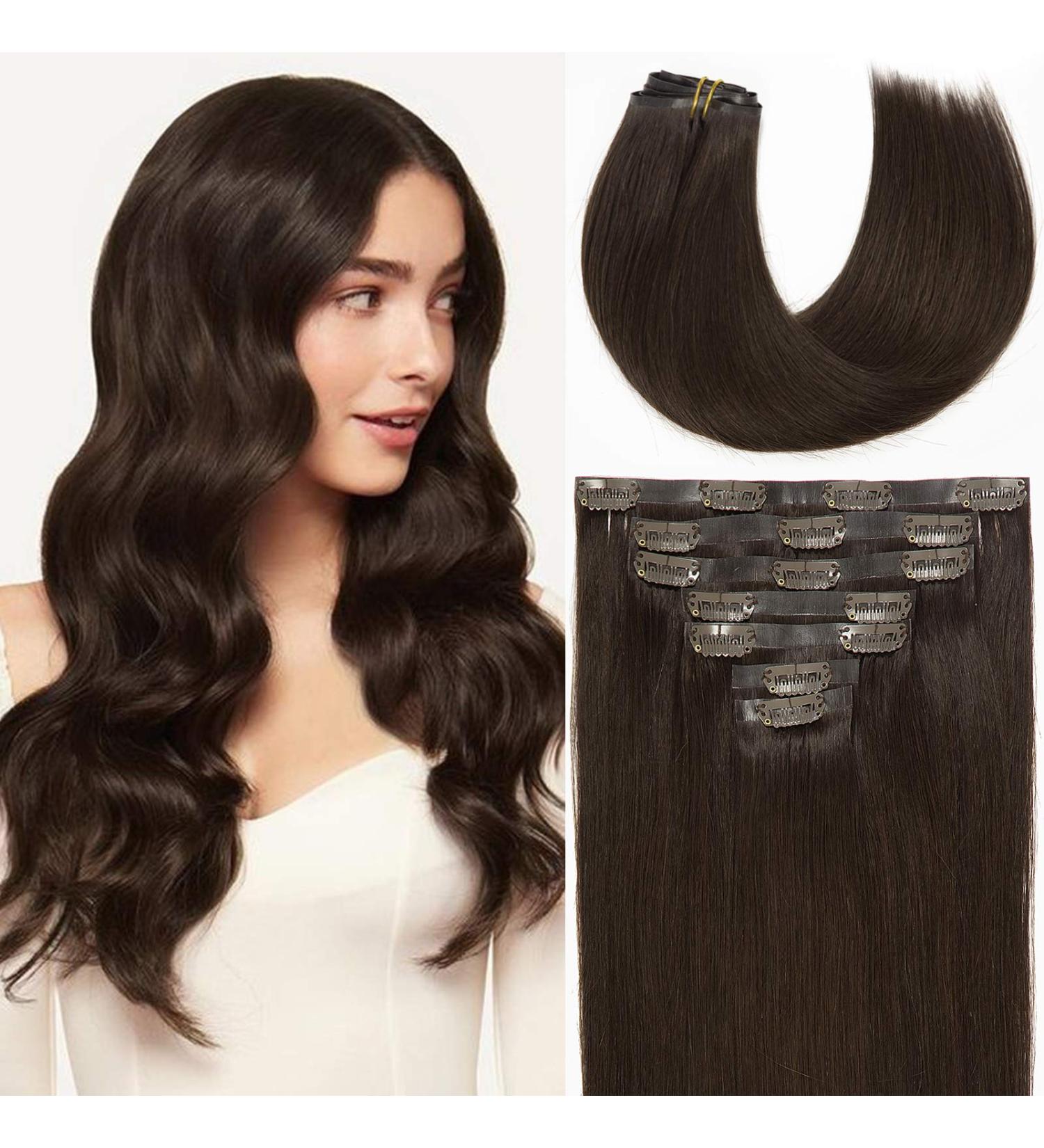 Loxxy Human Hair Clip in Extensions 110g 7pcs 14 Darkest Brown Seamless PU Skin Weft #2 Silky Straight - Buy Online on GoSupps.com