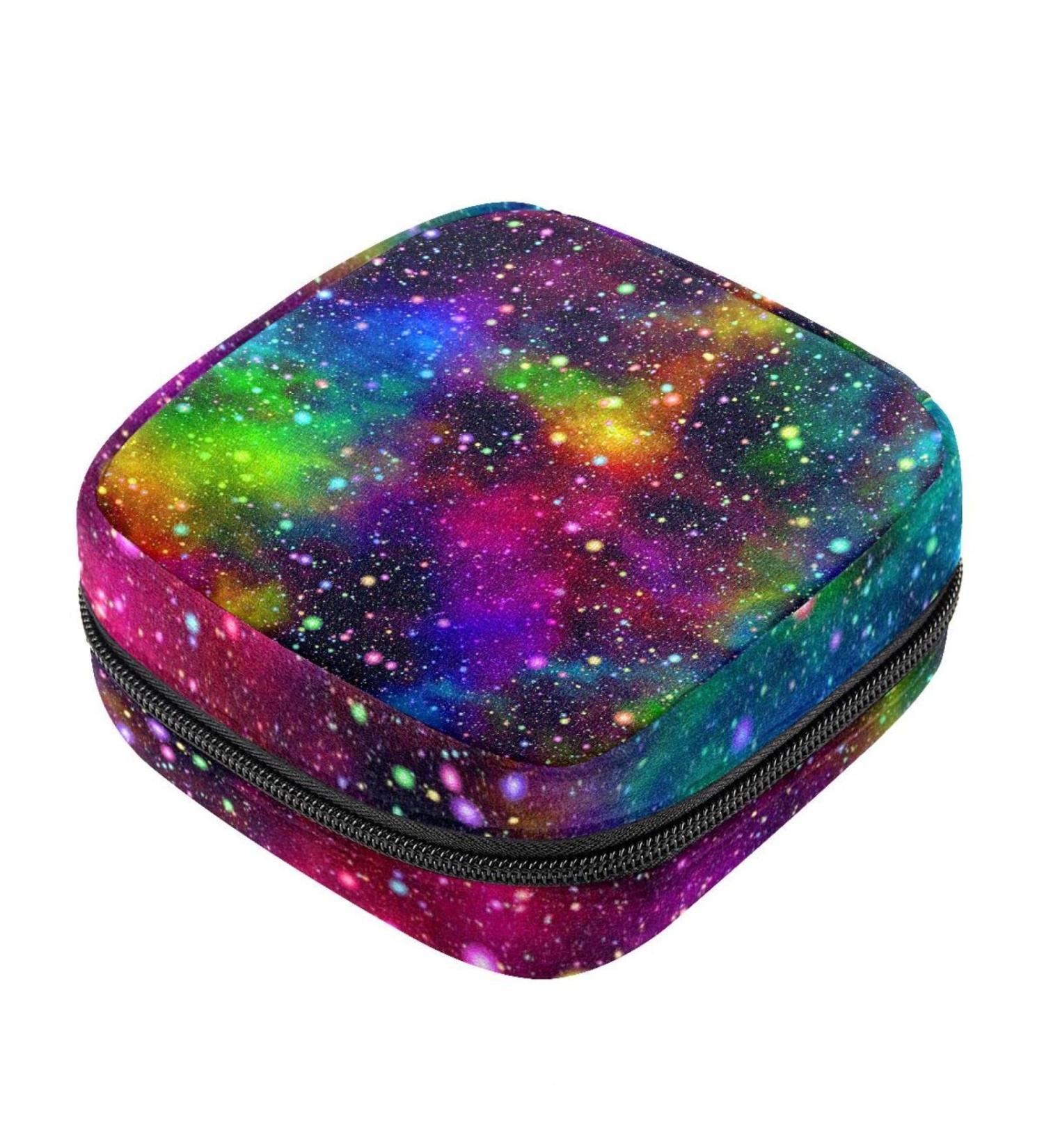 Abstract Colorful Universe Women's Binding-Storage Bag | Rainbow Galaxy Menstrual Pad & Cup Pocket with Zipper - Buy Online on GoSupps.com