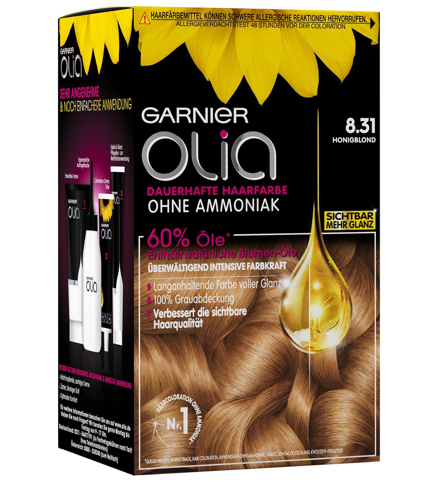 Garnier Olia Hair Colour Hair Dye Contains 60% Flower Oil for Deep Colour without Ammonia Pack of 3 Honey blonde - Buy Online on GoSupps.com