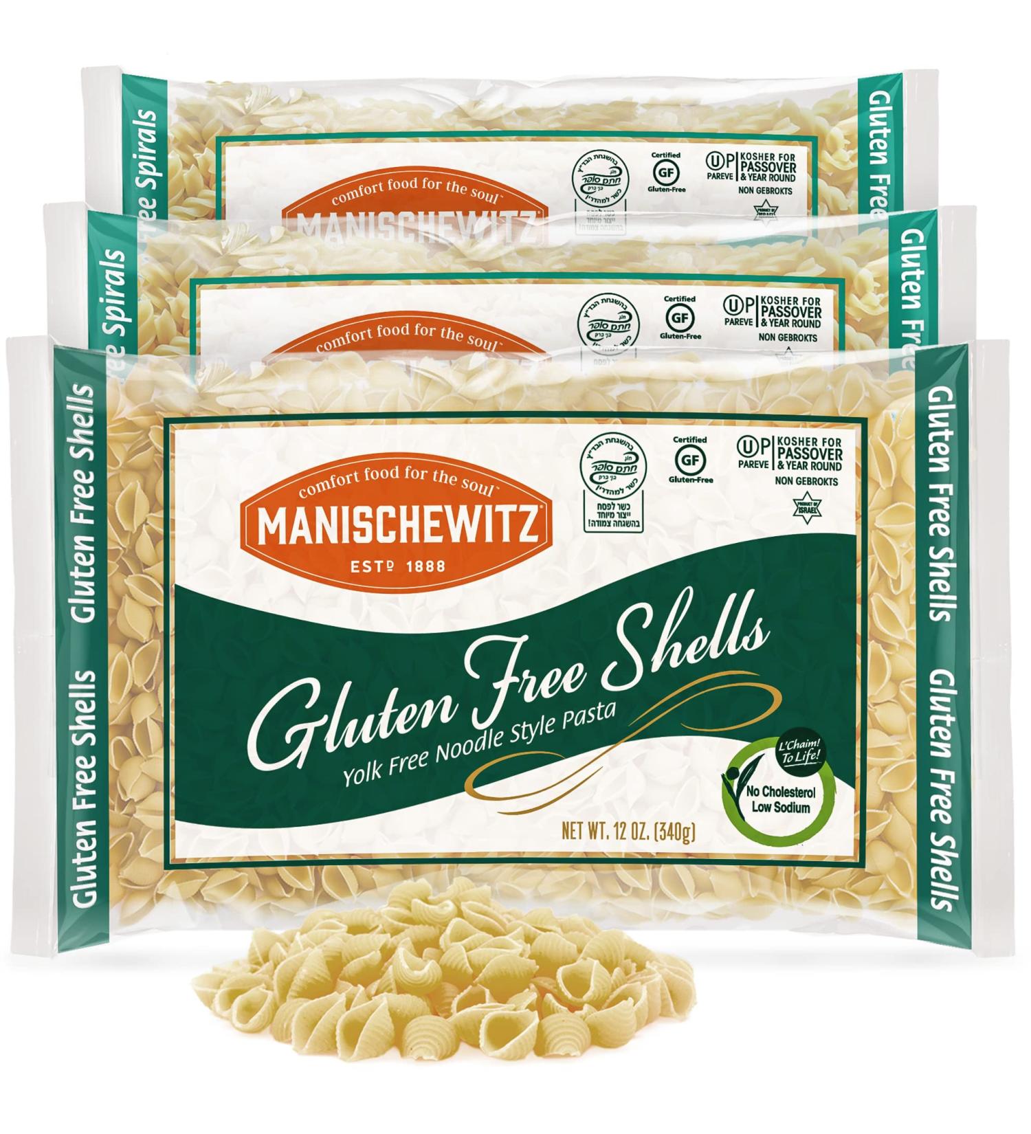 Manischewitz Gluten Free Shells 12oz (3 Pack) - Yolk Free, Low Sodium, Kosher for Passover & Year Round - Buy Online on GoSupps.com