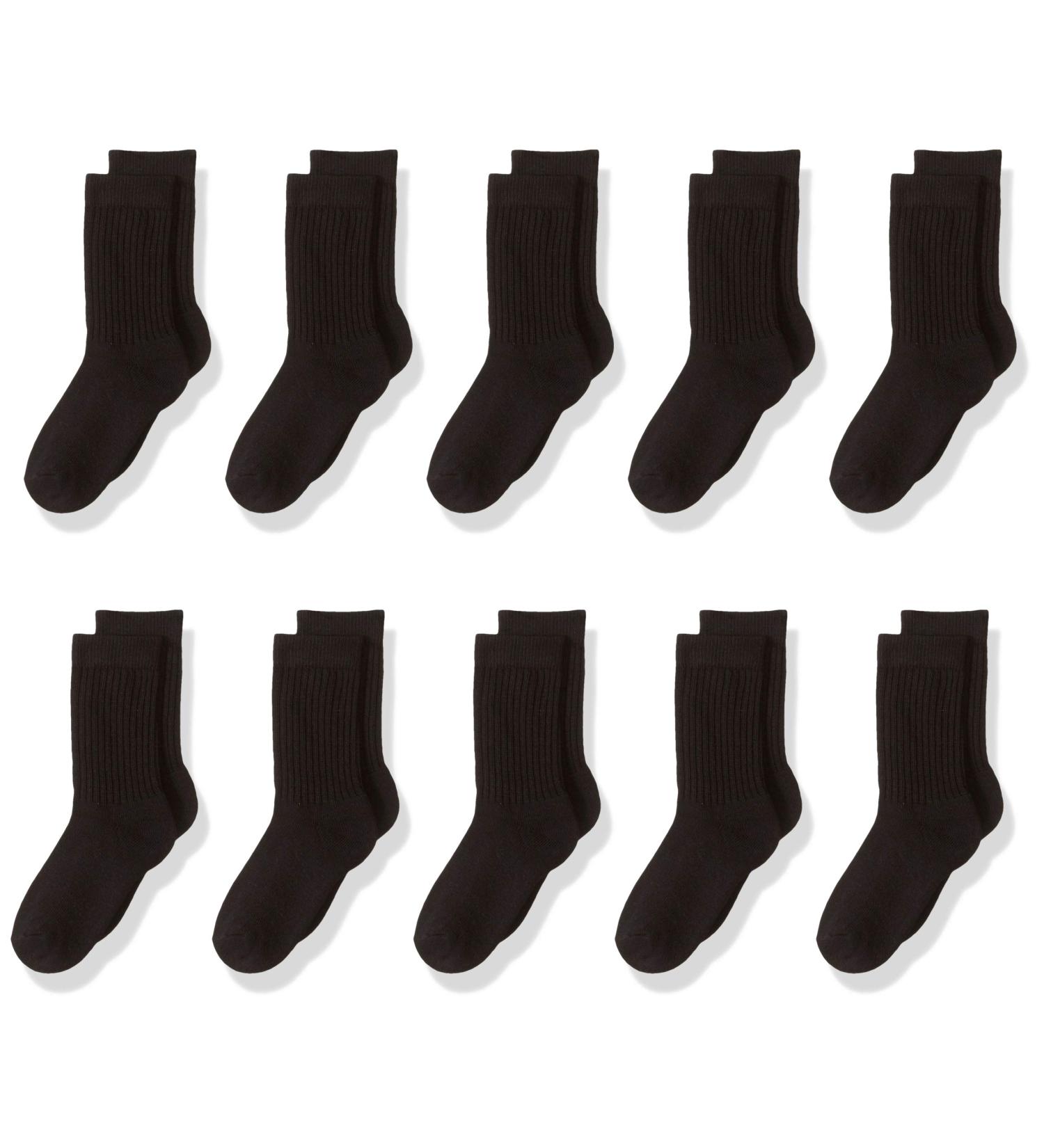 Amazon Essentials Unisex Kids and Toddlers' Cotton Crew Sock, Pack of 10 Medium Black
