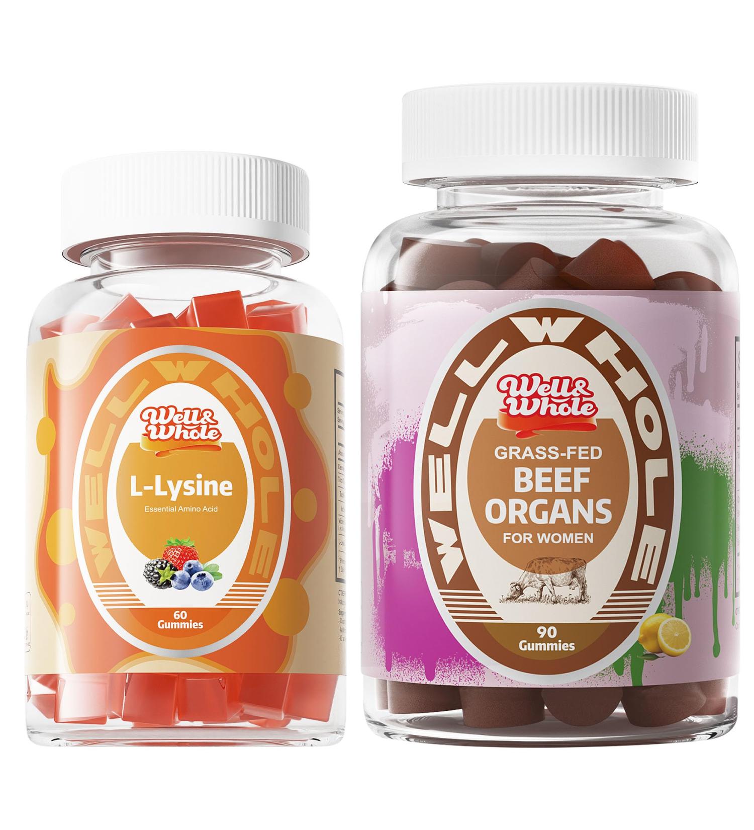 Well&Whole L-Lysine Gummies 1000mg and Grass-fed Beef Organ Supplement for Women - Buy Online on GoSupps.com