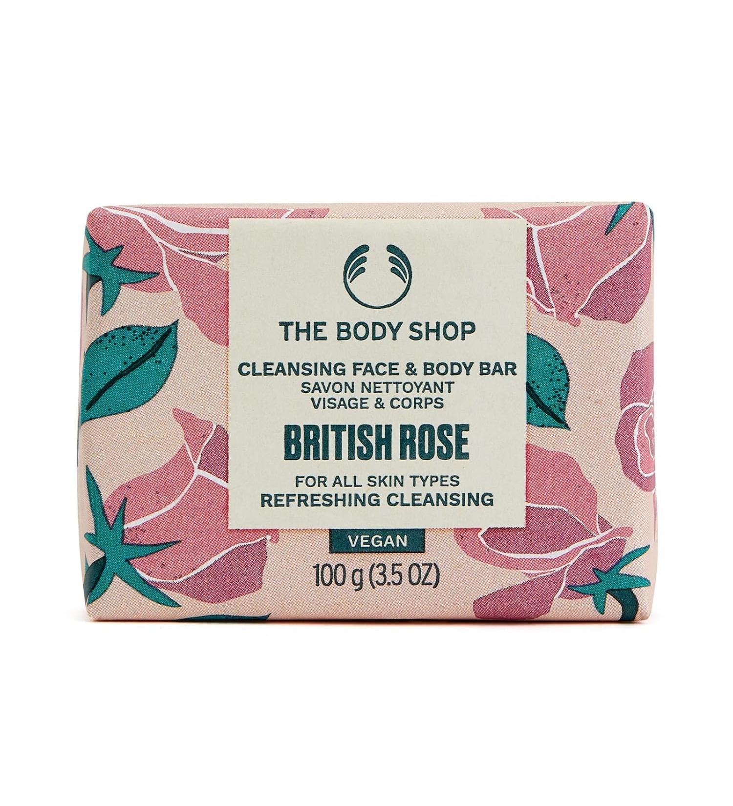 Bod.y Shop British Rose Cleansing Bar - Vegan Face & Body Cleanser for All Skin Types - 3.5oz - Refreshing & Hydrating - Buy Online on GoSupps.com