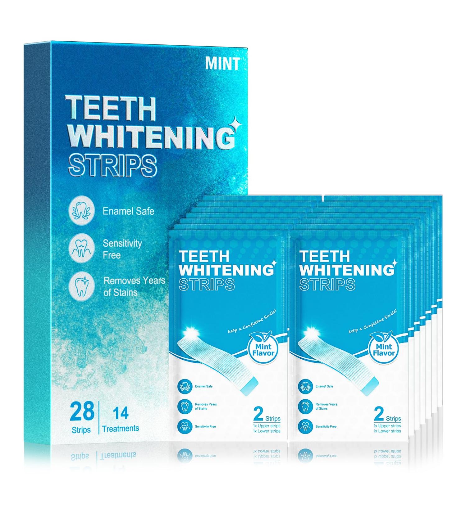 Oralfree Natural Teeth Whitening Strips - Sensitive Teeth Whitener - Enamel Safe Teeth Whitening Kit with Hydrogen Peroxide for Coffee Wine Tobacco and Other Stains 28 Strips (14 Treatment) Mint Gradient Blue - Buy Online on GoSupps.com
