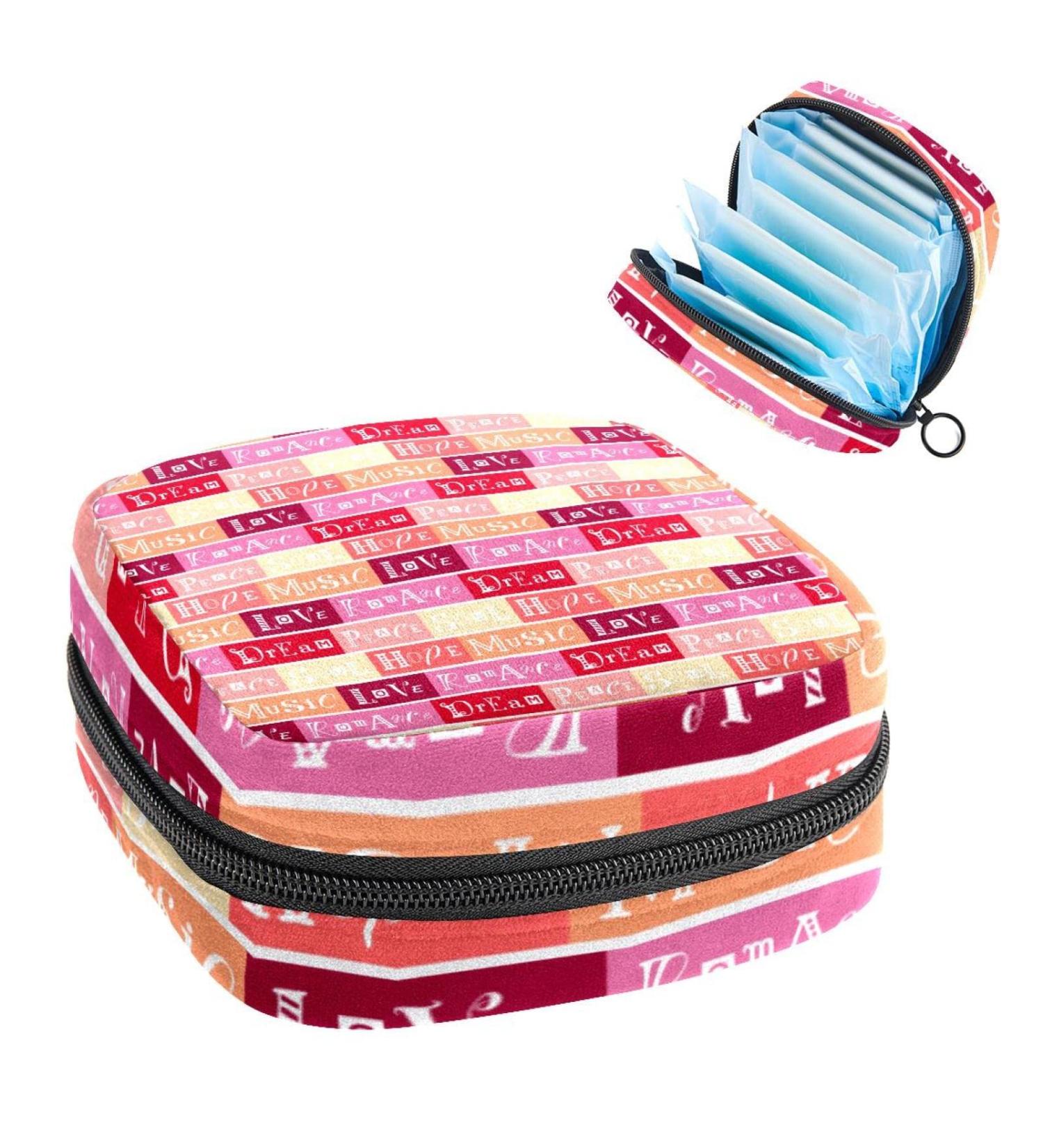Period Bag | Sanitary Napkin Storage & Travel Makeup Pouch | Colorful Striped Alphabet Design - Buy Online on GoSupps.com