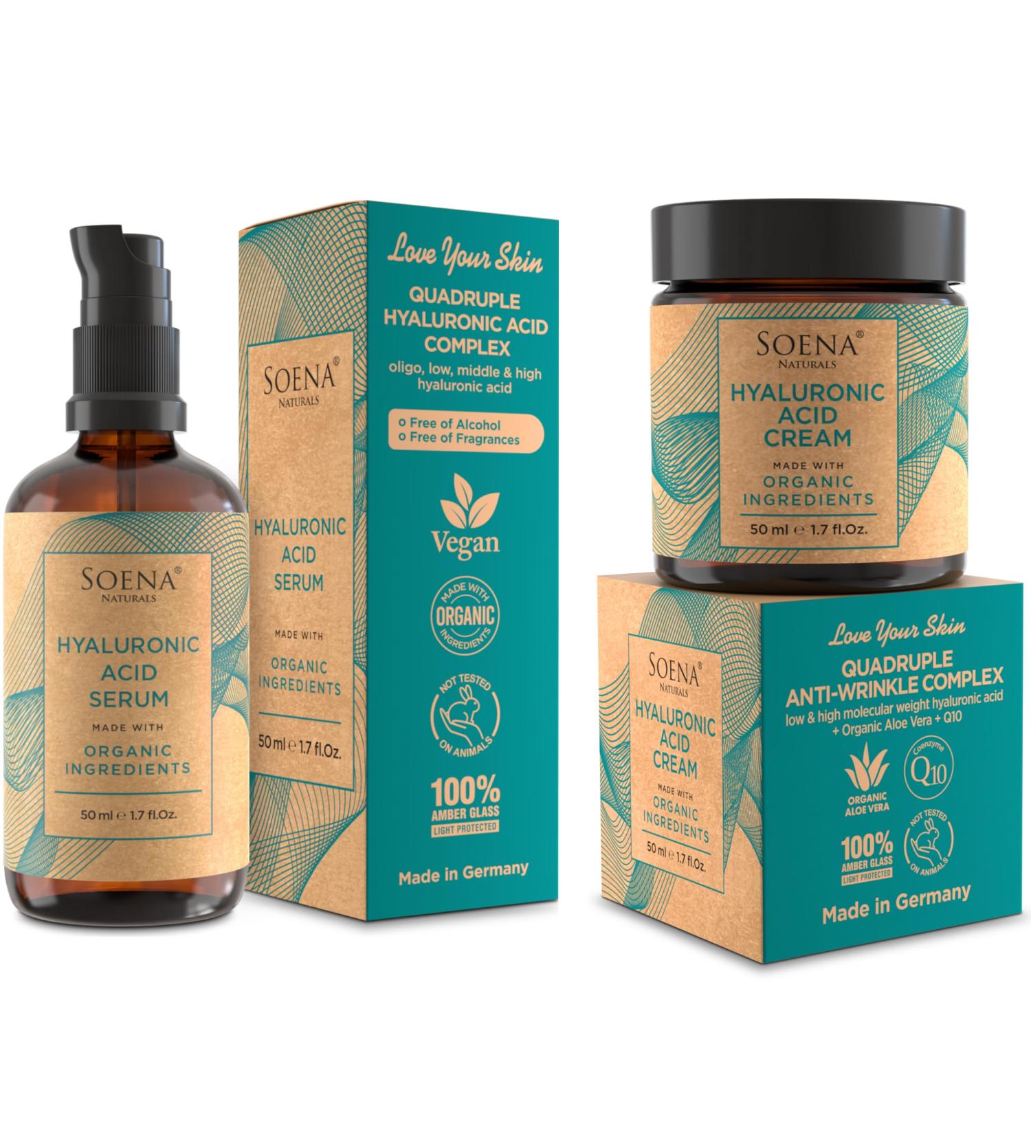 Harmonized Duo: Organic hyaluronic Acid Serum + Hyaluronic Acid Cream | Best Hyaluronic Acid (Oligo) + 4 Hyaluronic Sizes - Highly Dosed | Hydrating Serum + Cream - Aging-Aging Moisturizer | Made in G - Buy Online on GoSupps.com