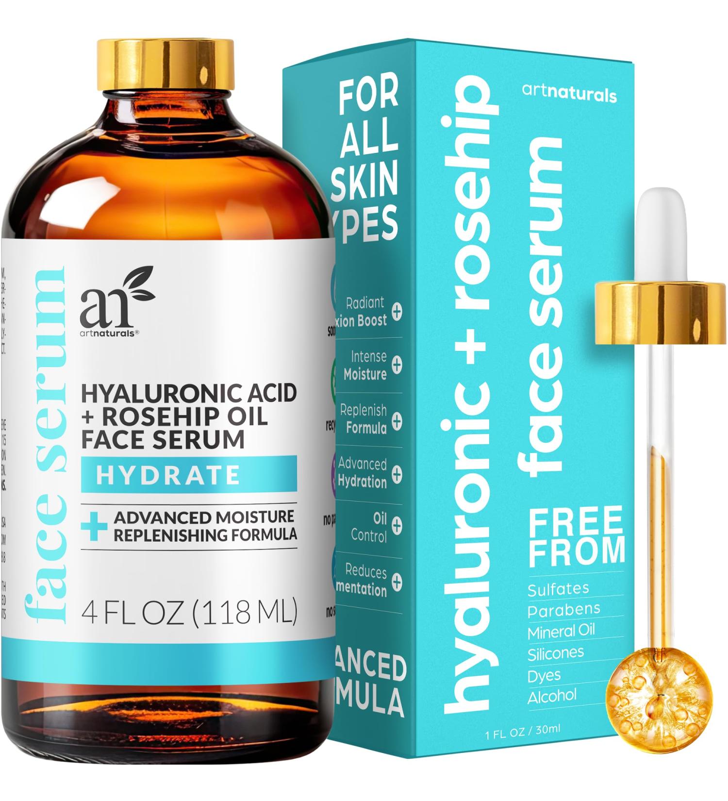 ArtNaturals Hyaluronic Acid Serum - Anti-Aging Moisturizer with Vitamin C & E | Reduce Wrinkles & Dark Spots | 4 Fl Oz / 118ml - Buy Online on GoSupps.com