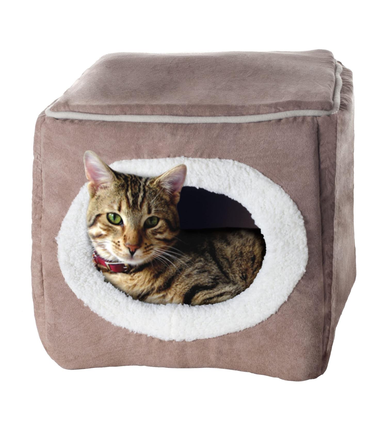 Petmaker Cat House Collection - Indoor Bed with Removable Foam Cushion - Dark Brown Cat Cave for Small Animals - Buy Online on GoSupps.com
