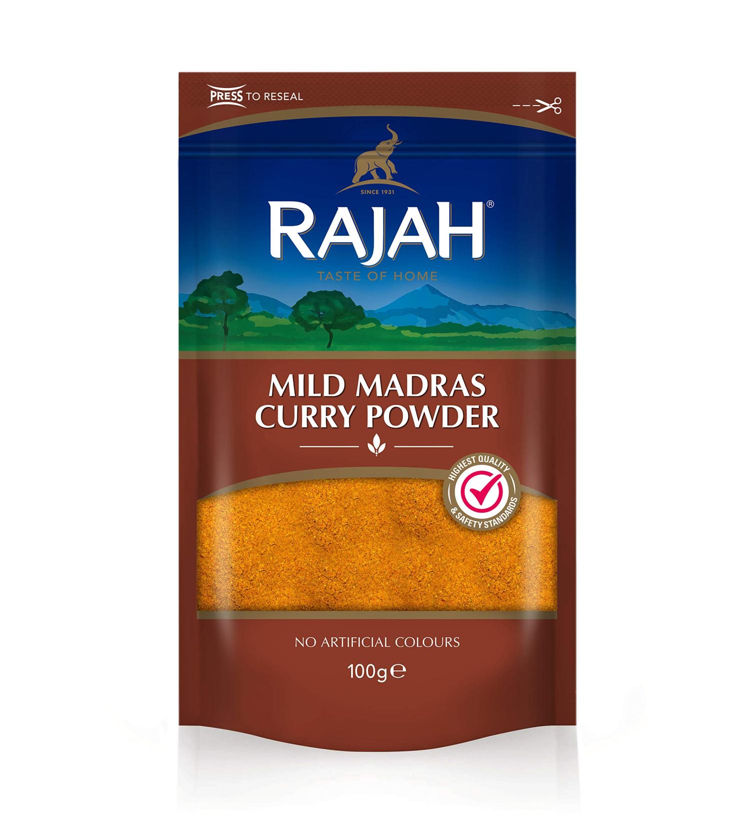 Rajah Spices Mild Madras Curry Powder - Authentic Blend (100g) - Buy Online on GoSupps.com