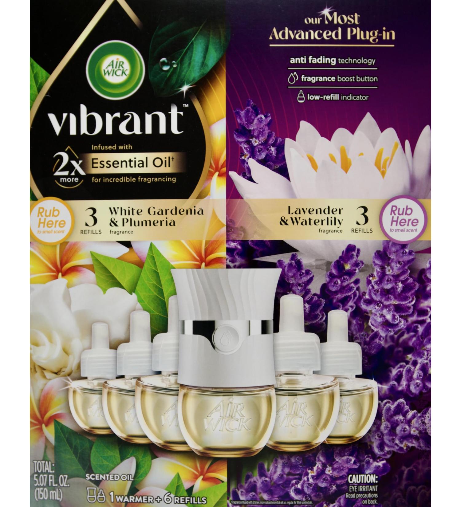Air Wick Vibrant White Gardenia & Plumeria and Lavender & Waterlily 6 Refills & 1 Warmer 5.07 FL OZ