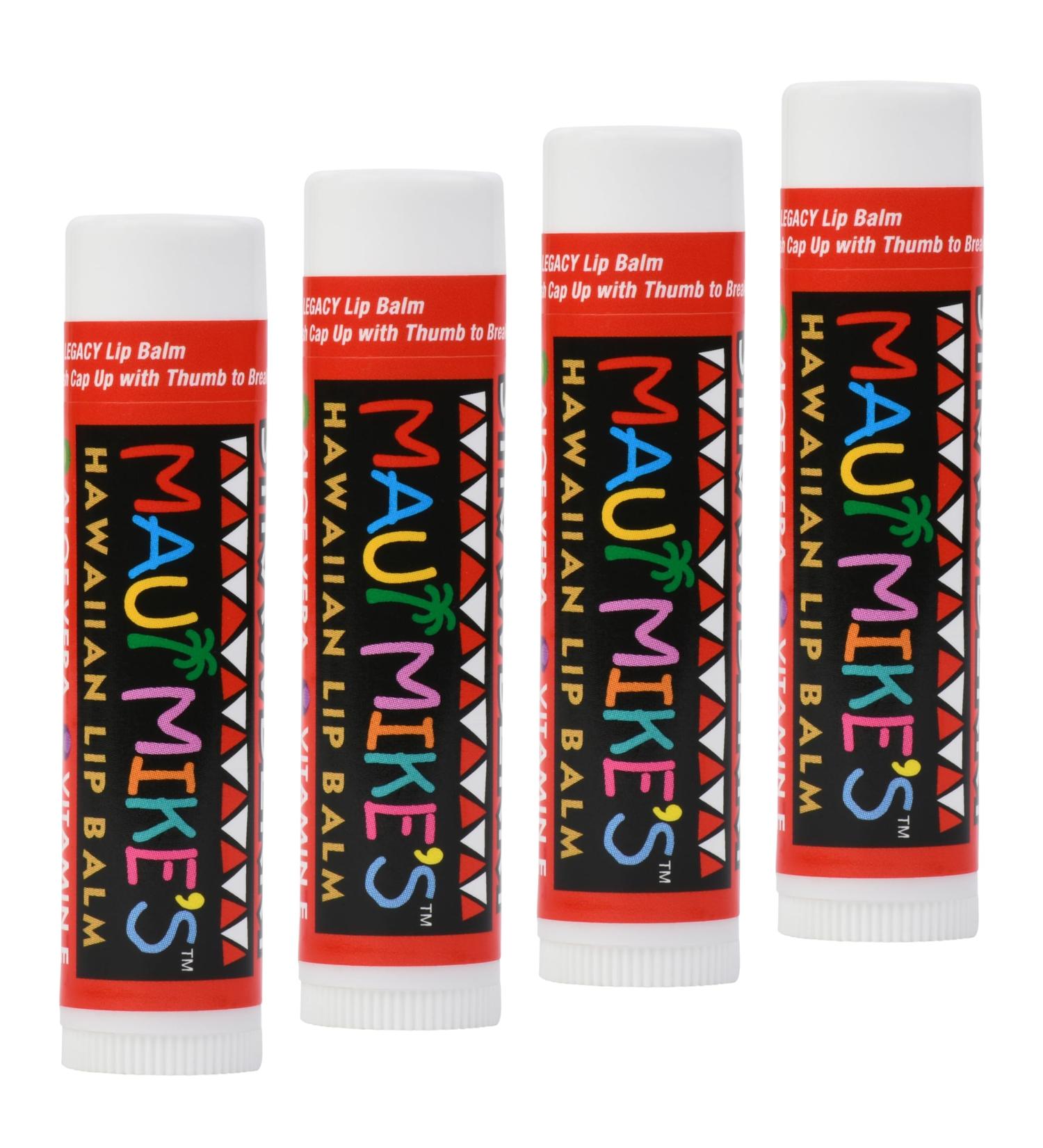 MAUI MIKE'S Best Tasting Lip Balm STRAWBERRY (4 PACK) Contains Aloe Vera Vitamin E and Beeswax. Glides on Smooth Like the Perfect Wave. Great for Chapped Lips. Non Waxy. - Buy Online on GoSupps.com
