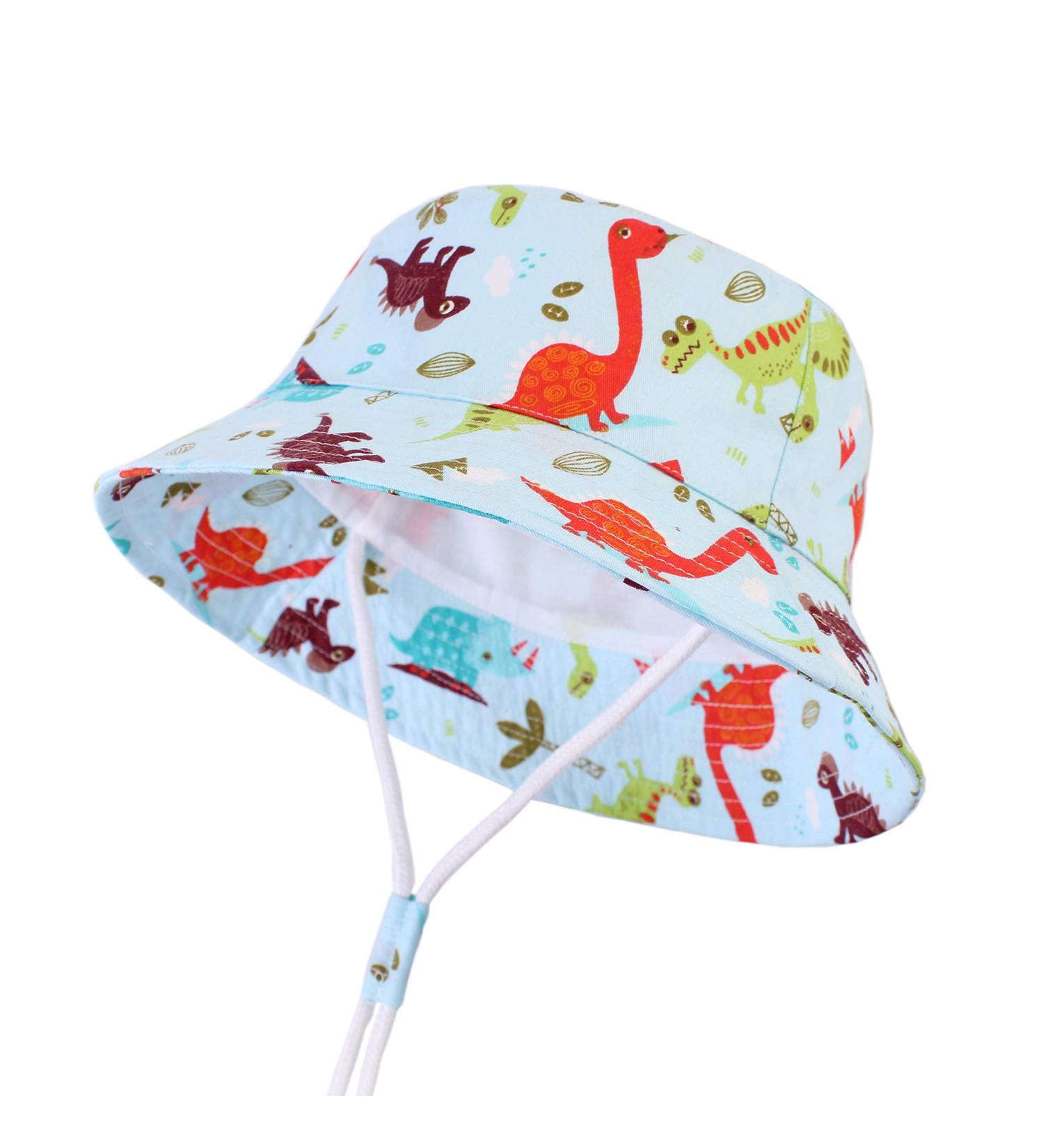 LANGZHEN Baby Girls Beach Sun Protection Hat w/ Chin Strap | Colorful Dinosaurs | 2-4 Years - Buy Online on GoSupps.com