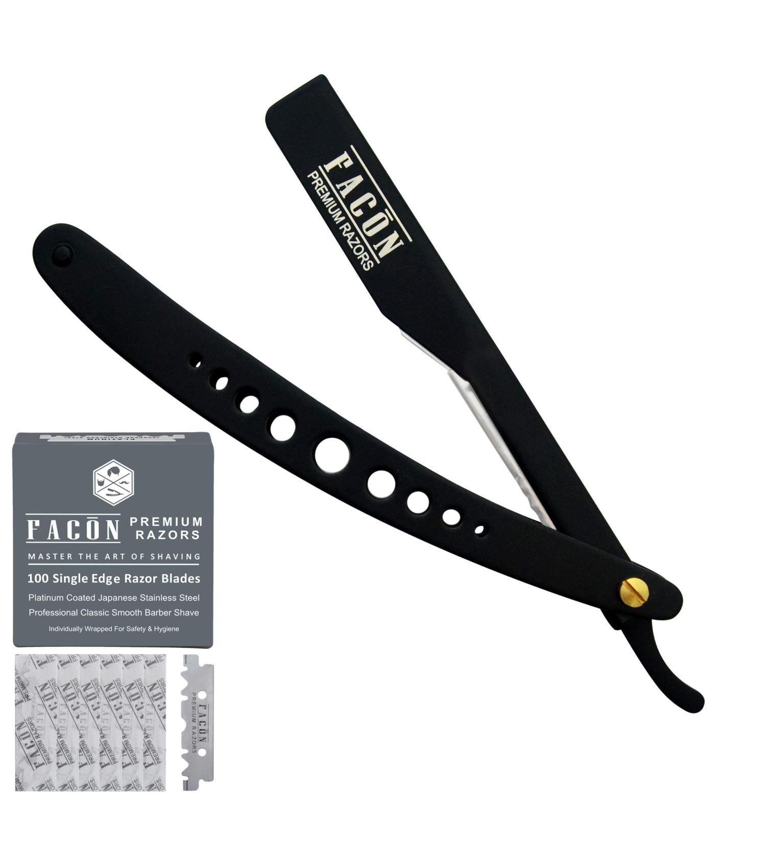 100 Blades + Facn Professional Adjustable Straight Edge Barber Razor - Salon Quality Shavette - Buy Online on GoSupps.com