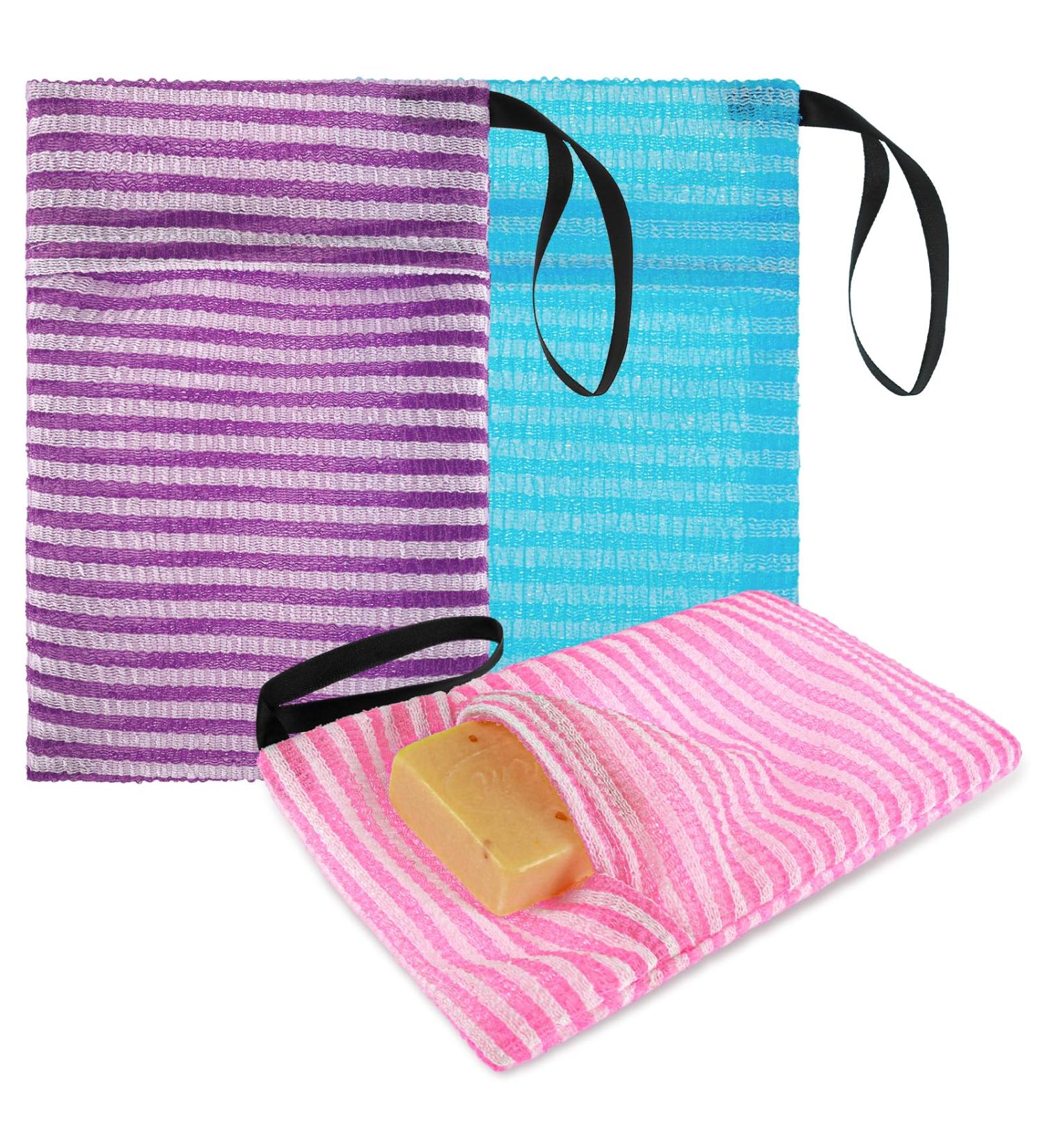 3-Pack Peeling Soap Bags | Travel Shower Soap Holders & Body Washers | Rauer Peeling Sponges for Bathroom - Buy Online on GoSupps.com