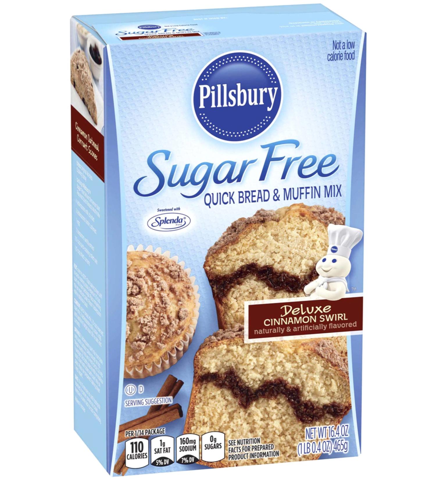 Pillsbury Sugar Free Deluxe Cinnamon Swirl Quick Bread & Muffin Mix - 2 Pack, 0g Sugar, 1g Sat Fat - 16.4 Oz Per Pack - Buy Online on GoSupps.com