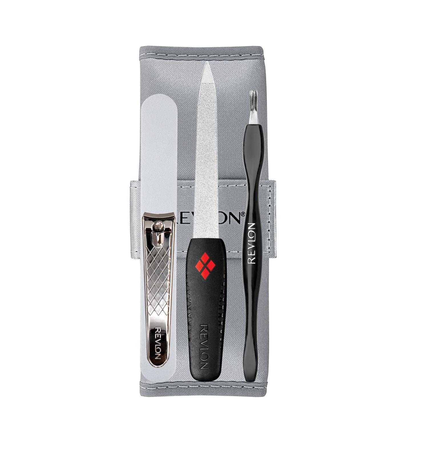 Manicure Set by Revlon, Cuticle Trimmer, Nail Clipper, Nail File & Nail Buffer, Nail Care Tools, Smooths & Shapes, Easy to Use, 4 Piece Set