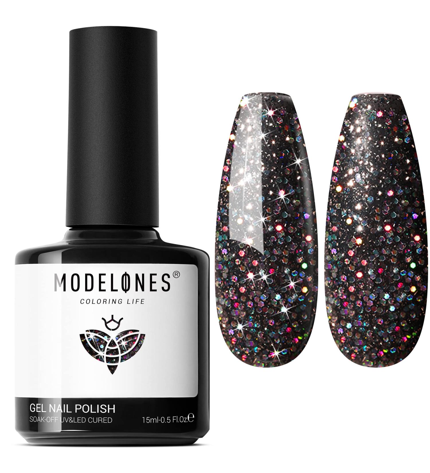 Modelones Black Glitter Gel Nail Polish 15ML - Soak Off LED Color - Holiday Collection - 0.5 Fl Oz - Buy Online on GoSupps.com