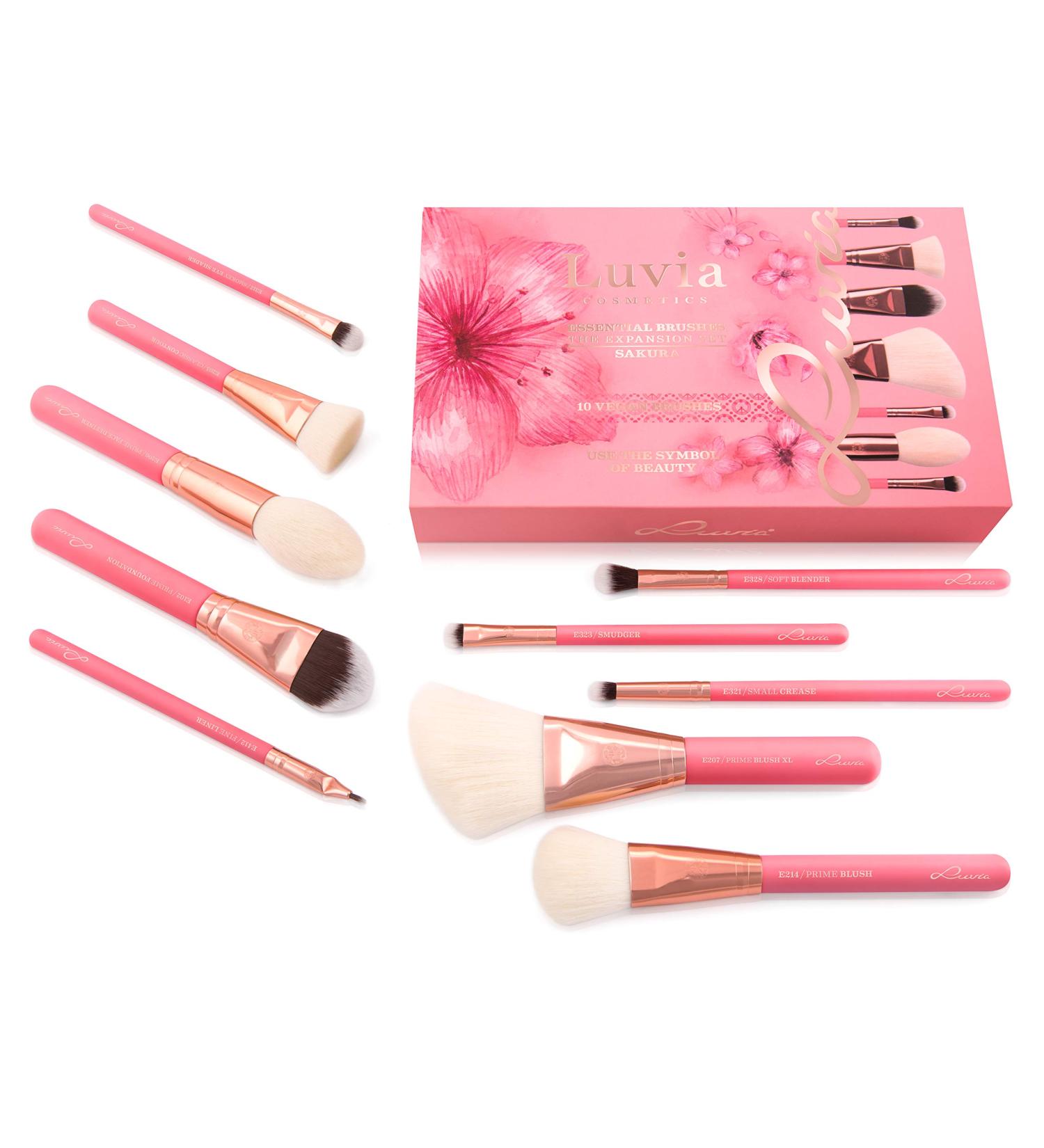 Luvia Sakura Vegan Makeup Brush Set - 10 Cosmetic Brushes with Pink/Rose Gold Clutch - Perfect Makeup Essentials for Flawless Application - Buy Online on GoSupps.com