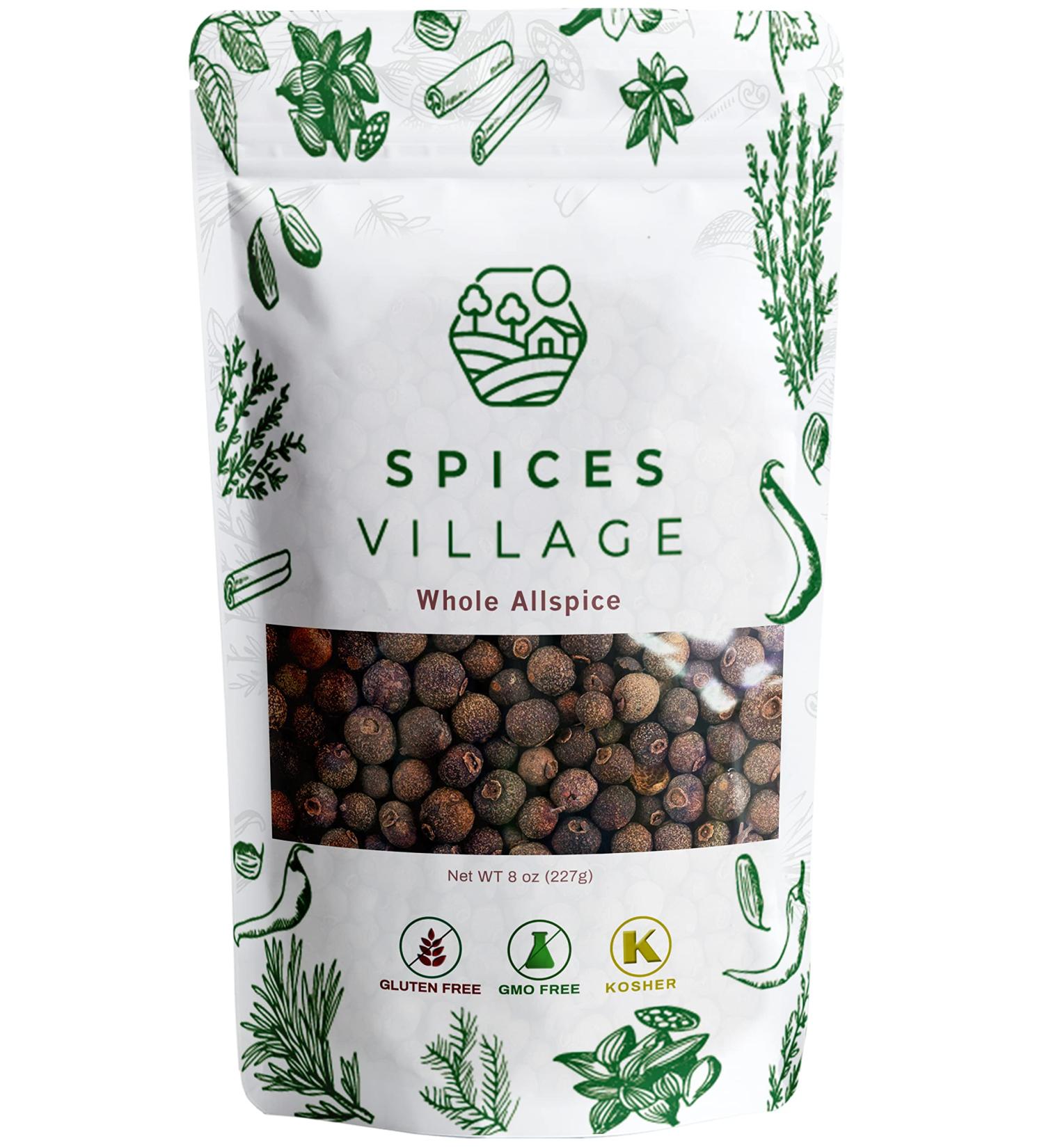 Spices Village Allspice Berries (8 oz) - Fresh Dried Whole All Spice for Cooking - Jamaican Pimento Seeds - Kosher, Gluten Free, Non GMO - Resealable Bulk Bag - Buy Online on GoSupps.com