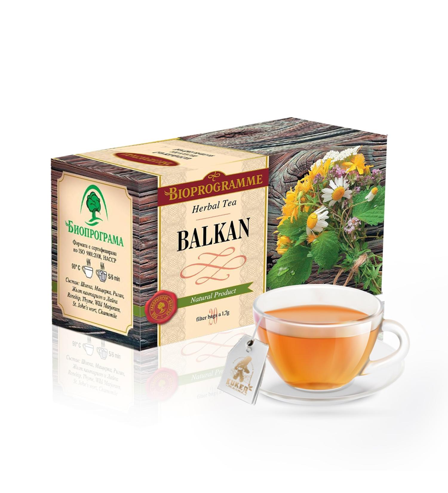 KUKER Balkan Herbal Tea Blend with Thyme Tea Rosehips Chamomile Flower & Wild Marjoram Herb - Herbal Infusions Tea with Thyme Herbal Tea - Fruit Teas & Herbal Tea Mix - 20 Tea Bags 30g - Buy Online on GoSupps.com