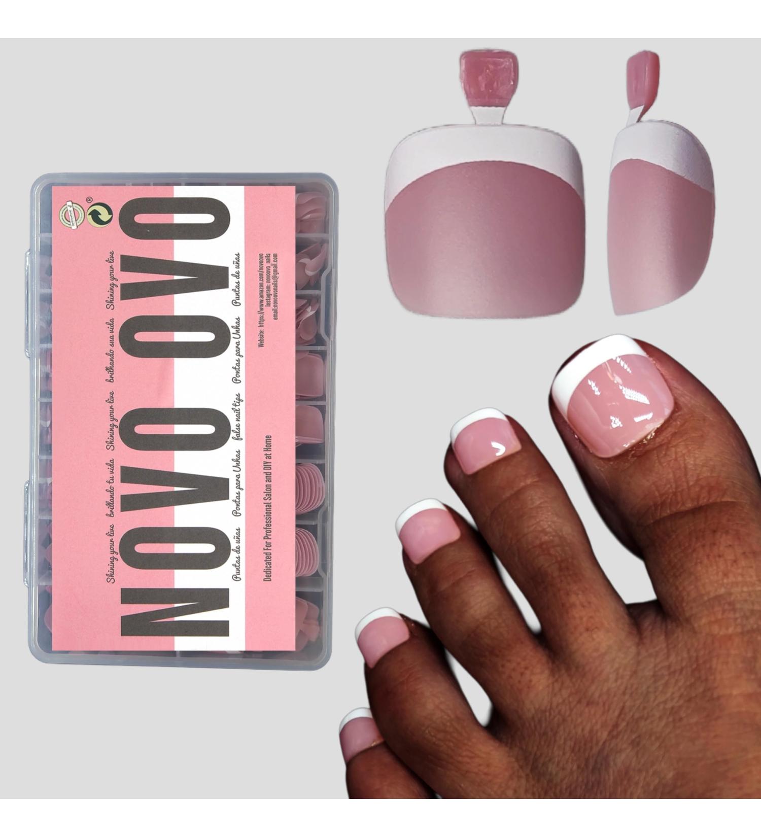 NOVO OVO Soft Gel Toe Nail Tips - Berry Pink French Extensions | 360Pcs False Nails Set with Primer & Base Coat | DIY Full Cover Matte Toenails - 15 Sizes - Buy Online on GoSupps.com