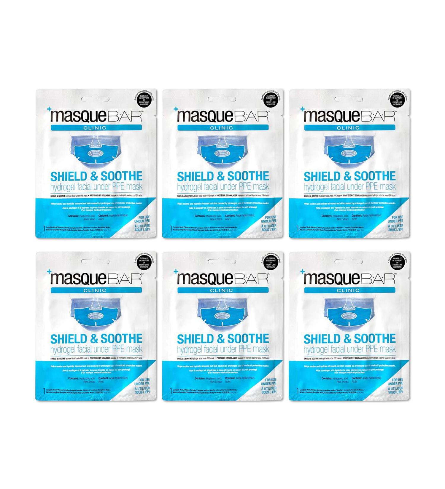 masque BAR Shield & Soothe Hydrogel Facial Mask (6 Pack) — Korean Under PPE Face Skin Care Treatment — Calms, Soothes, Hydrates and Heals Skin after Prolonged Use of Medical Mask — Evens Skin Tone Hydrogel Facial Under PPE…