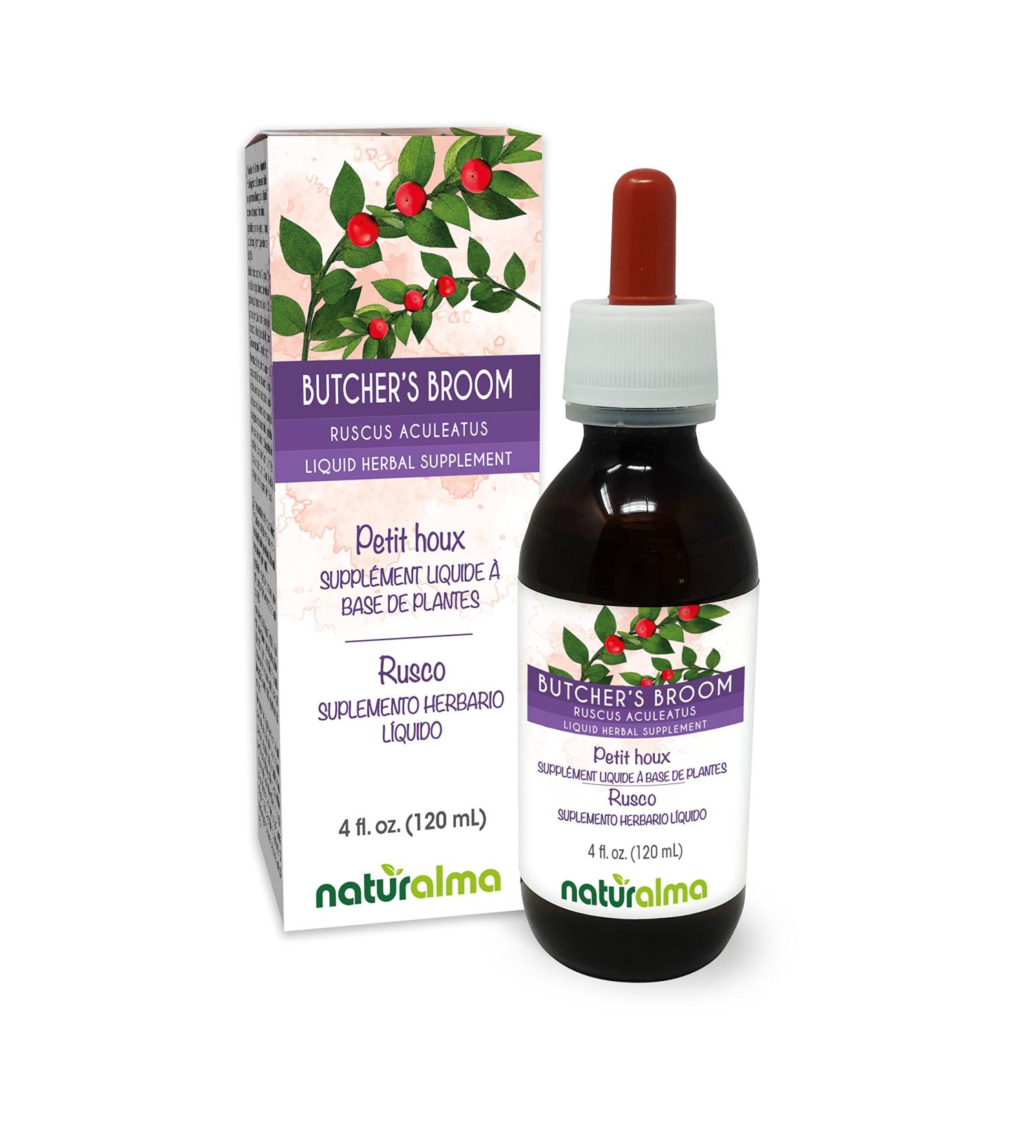 Naturalma Butcher's Broom Root Alcohol-Free Tincture 4 fl oz - Liquid Extract Drops | Herbal Supplement from Italy - Vegan (Pack of 1) - Buy Online on GoSupps.com
