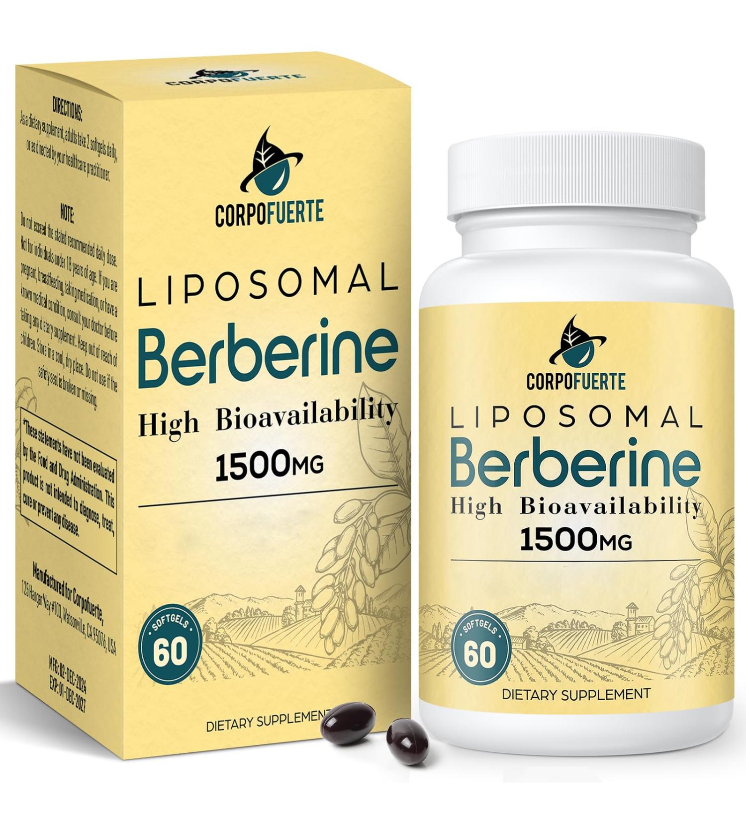 Liposomal Berberine HCl 1500 mg - Berberine Supplement Activates AMPK - Supports Body Balance in Women and Men - Third-Party Tested for Purity 60 Count (Pack of 1) - Buy Online on GoSupps.com