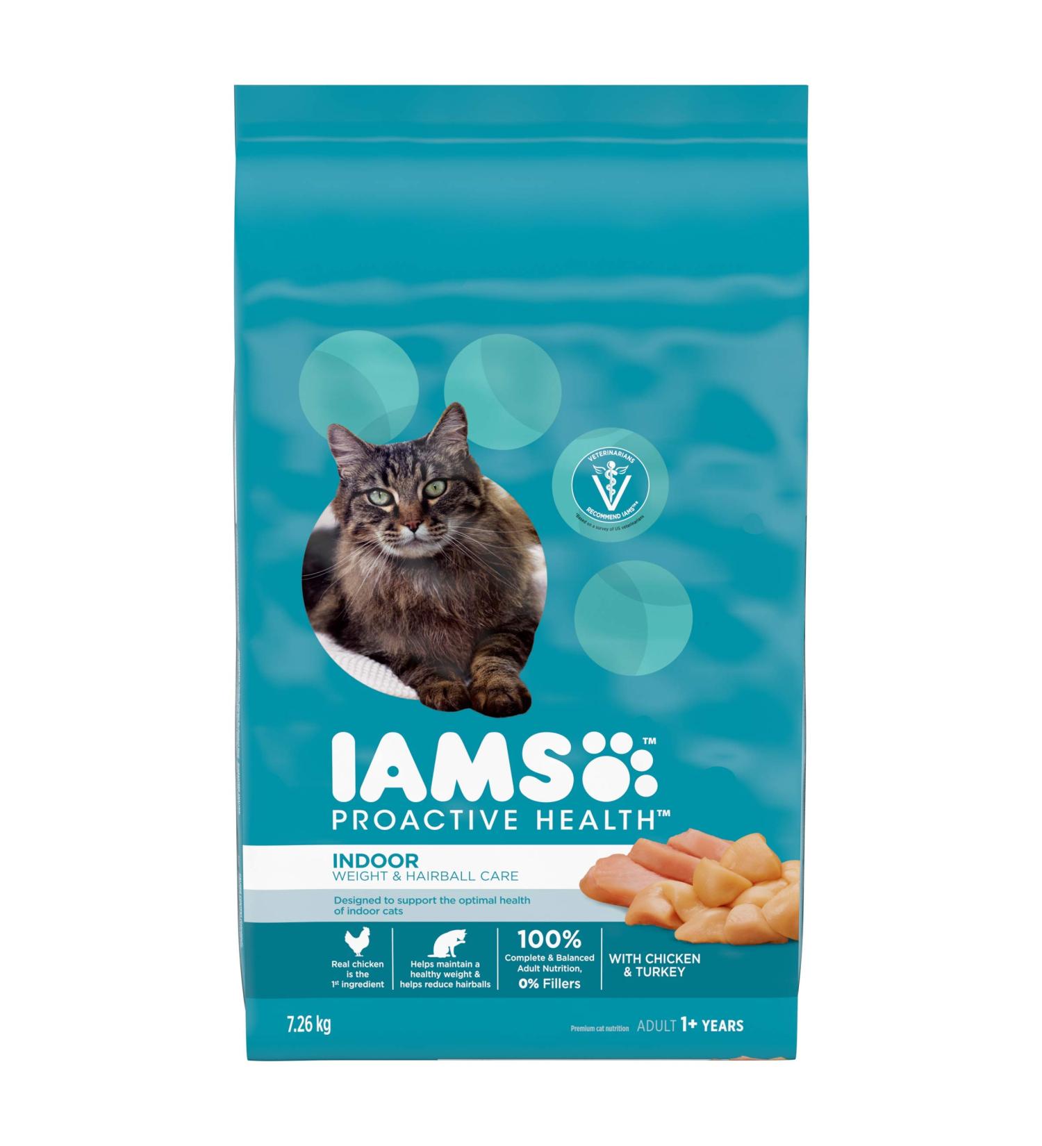 IAMS Proactive Health Dry Cat Food Adult - Indoor Weight & Hairball Care - Chicken & Turkey 7.26kg Bag 7.26 kg (Pack of 1) Dry Cat Food - Buy Online on GoSupps.com