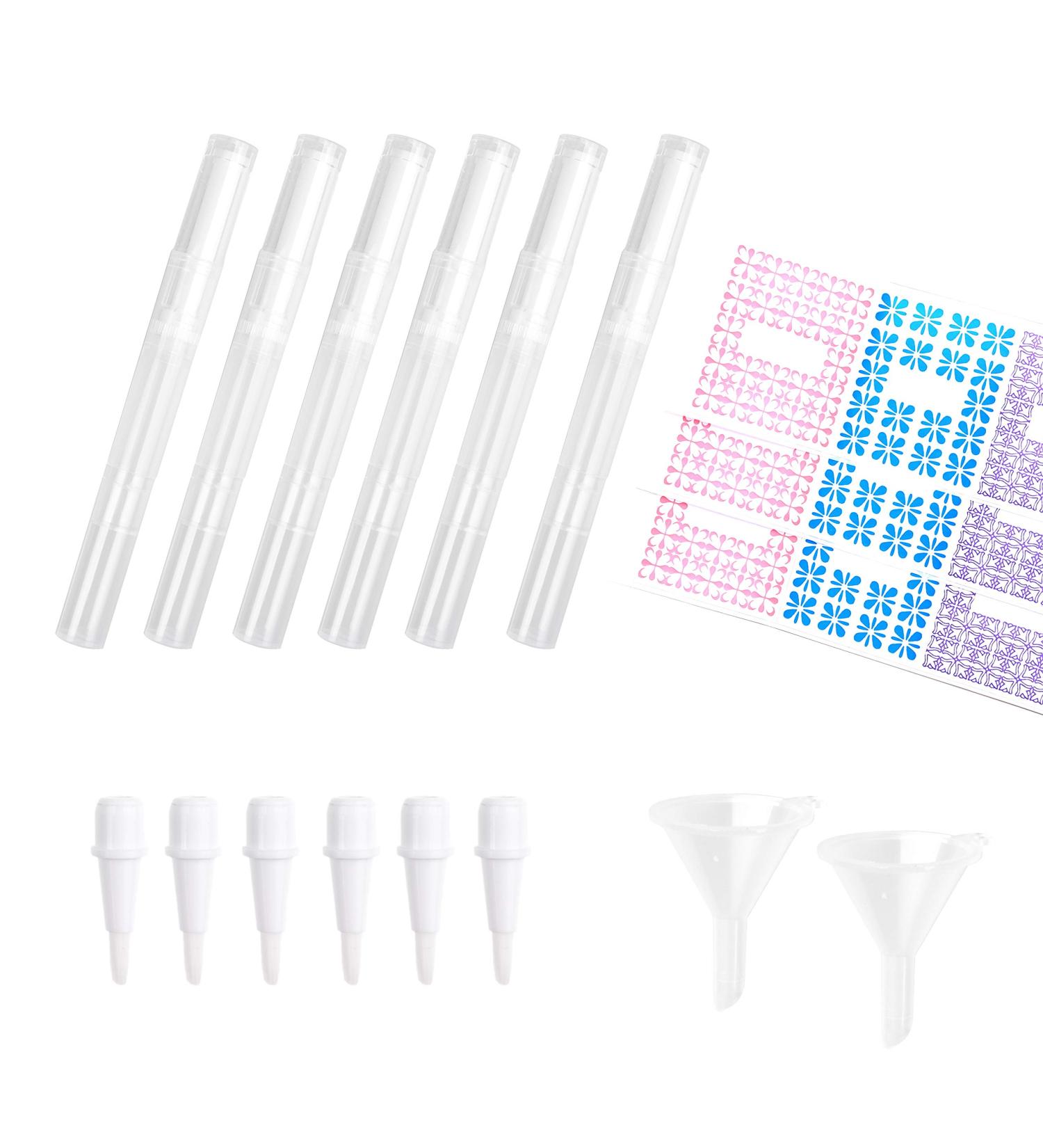 Empty Cosmetic Container Pen - 5 Pack - Refillable Fluid Applicator with Brush Tip - For Nail Polish Lip Gloss Teeth Whitener Essential Oil - Non-Leaking Design- Funnels and Labels Included - Buy Online on GoSupps.com