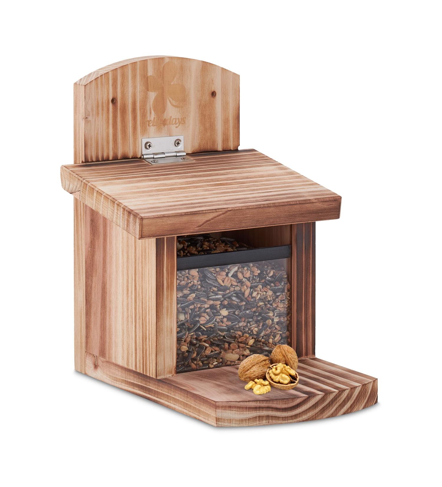 Relaxdays Squirrel Feeder - FSC-Certified Natural Wood, Folding Roof, Ventilation Holes - Hanging Feeding Station - Buy Online on GoSupps.com