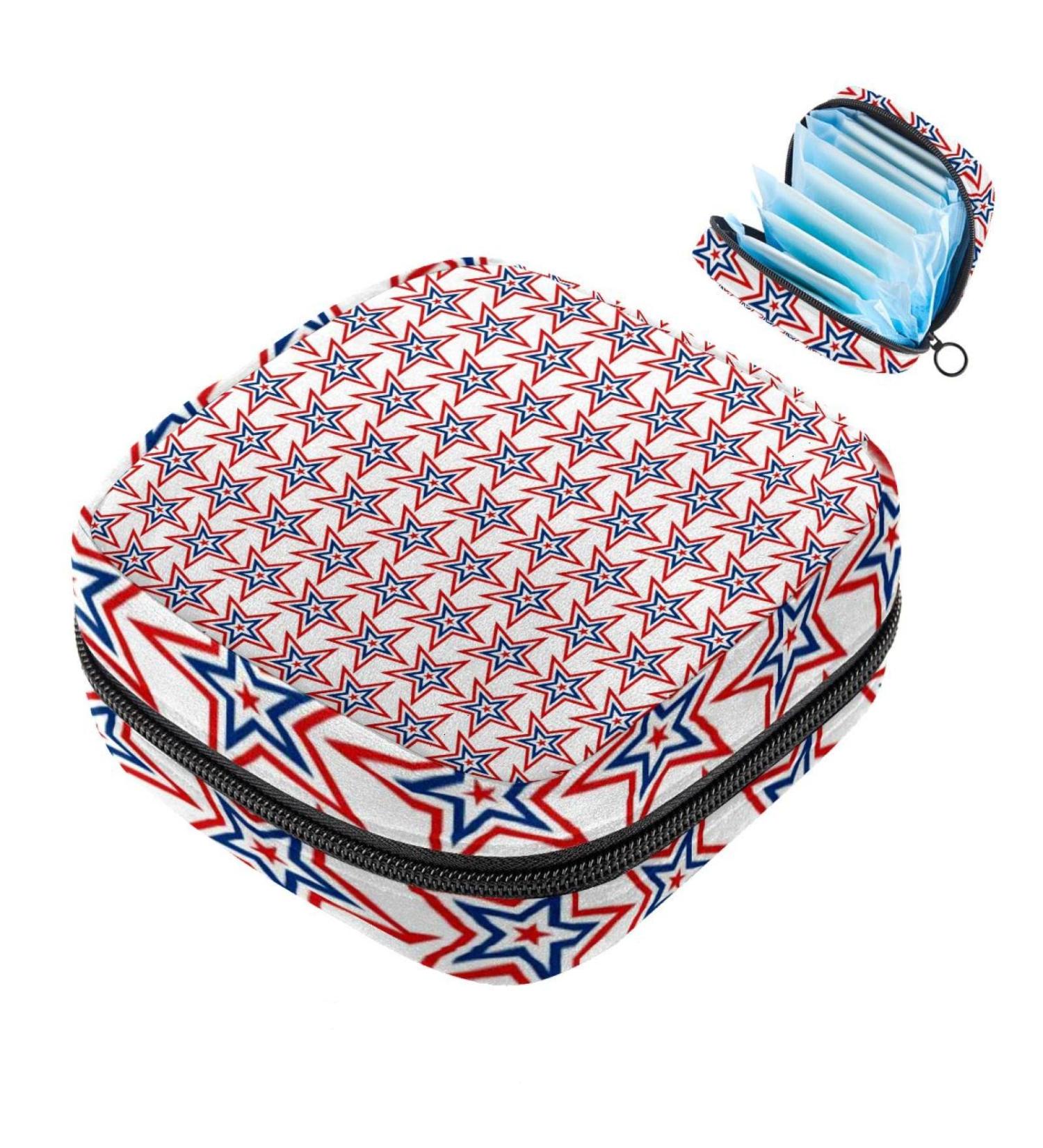 Shop Women's Band Storage Bag | Menstrual Cup Pocket & Makeup Organizer - Large Capacity American Star Blue Red Pattern - Buy Online on GoSupps.com