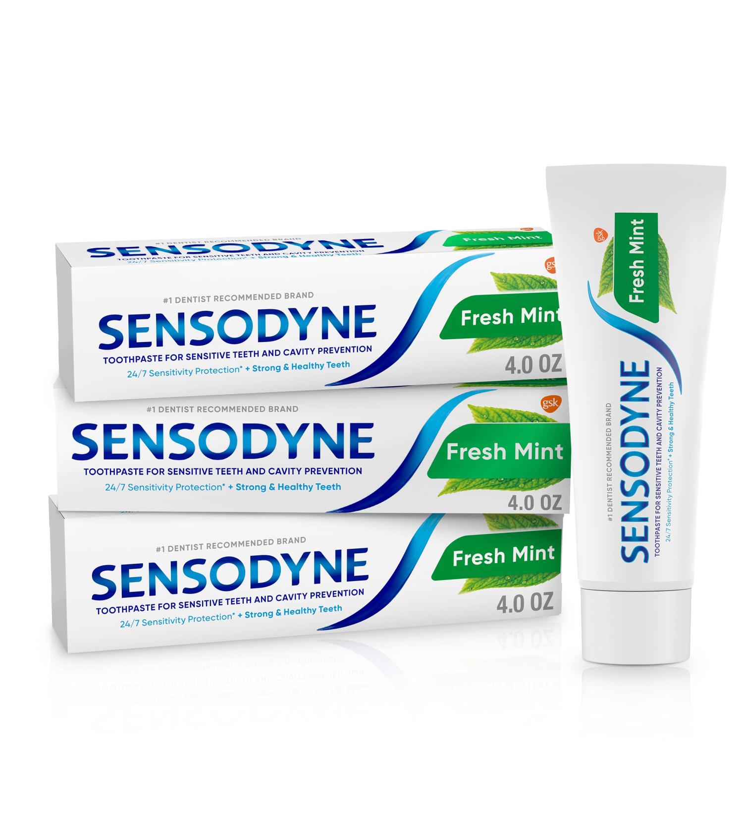 Sensodyne Fresh Mint Toothpaste - 4oz (Pack of 3) for Cavity Prevention and Sensitive Teeth Treatment - Buy Online on GoSupps.com