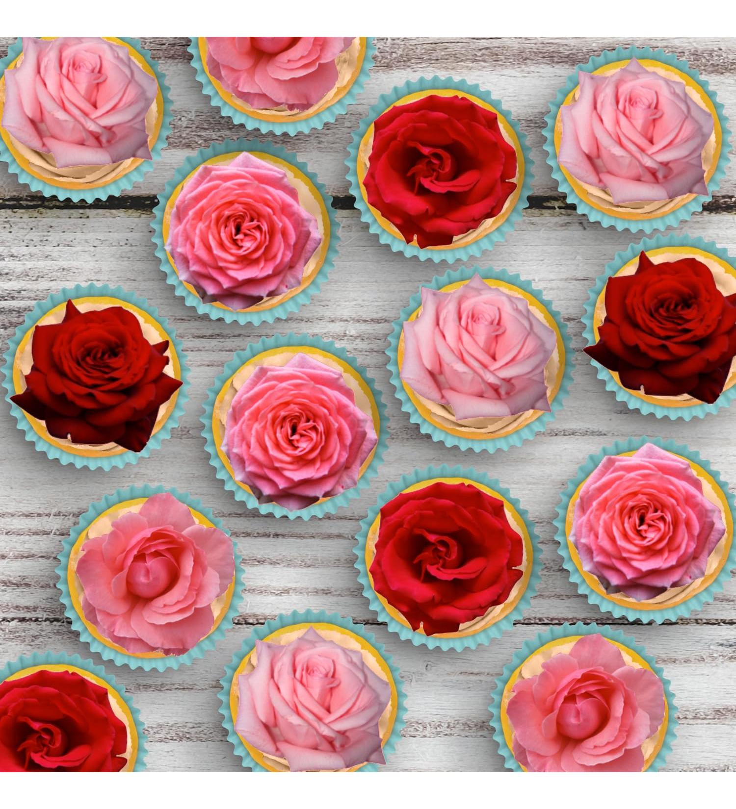 24 x Precut Pink Red Roses 2D Floral Flower Edible Wafer Paper Cupcake Topper Decoration For Cakes - Buy Online on GoSupps.com