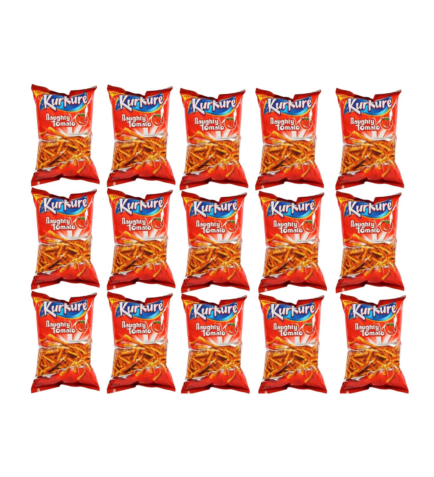Kurkure Naughty Tomato 85g (Pack of 15) - Namkeen Crunchy - Twist of Tomato - Perfect Tea Time Snack - Crunchy Puffed Strands - Buy Online on GoSupps.com
