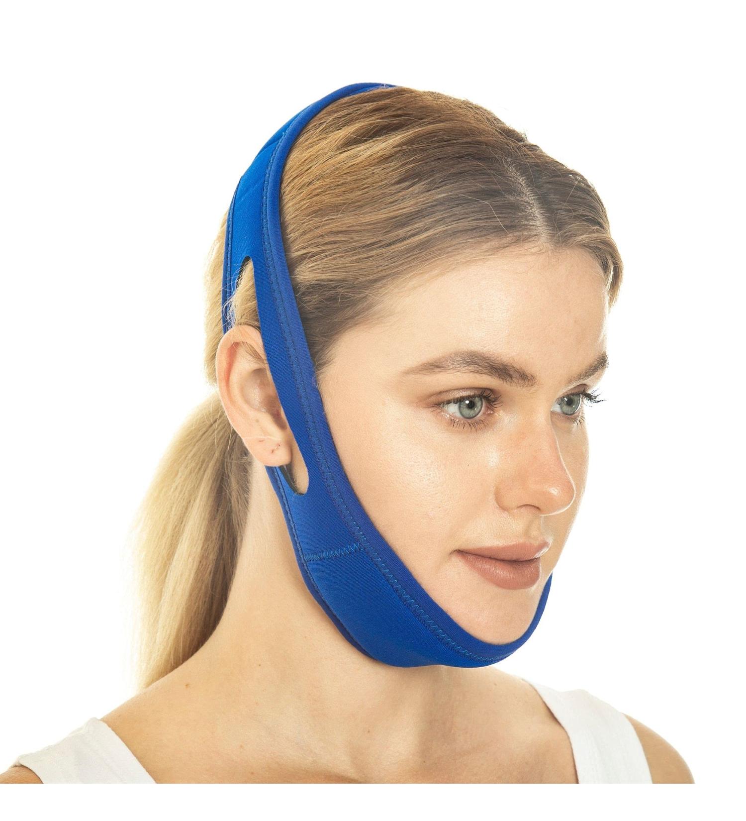 Double Chin Reducer Face Lifting Band | Anti Snoring Chin Strap - Blue - Buy Online on GoSupps.com