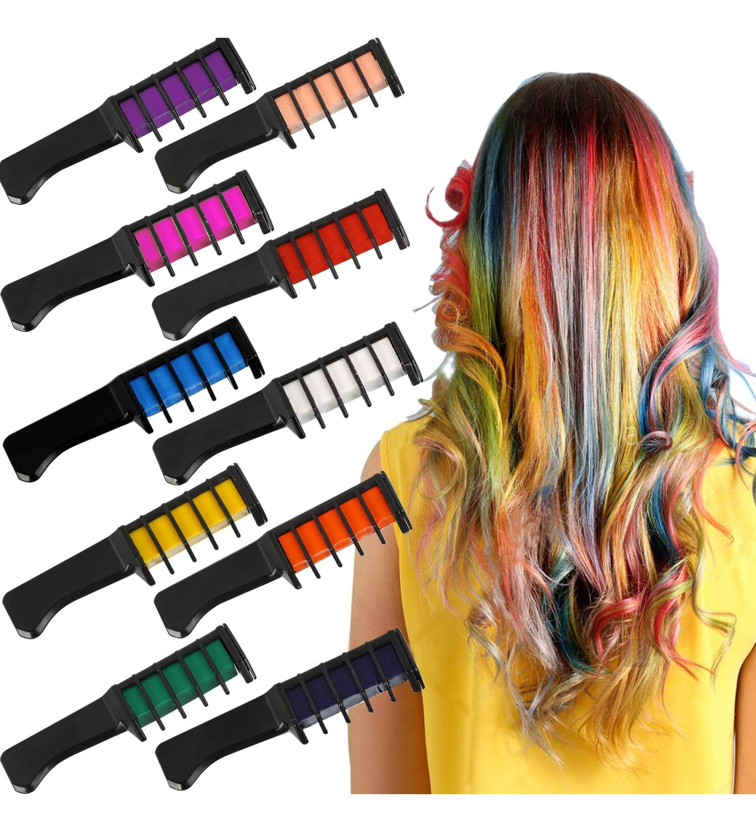 Jiasoval Hair Chalk for Girls - 10 Colors Non-Toxic Temporary Hair Chalk Comb Set | Washable Pens for Festival, Party, DIY - Perfect Gifts for Kids - Buy Online on GoSupps.com