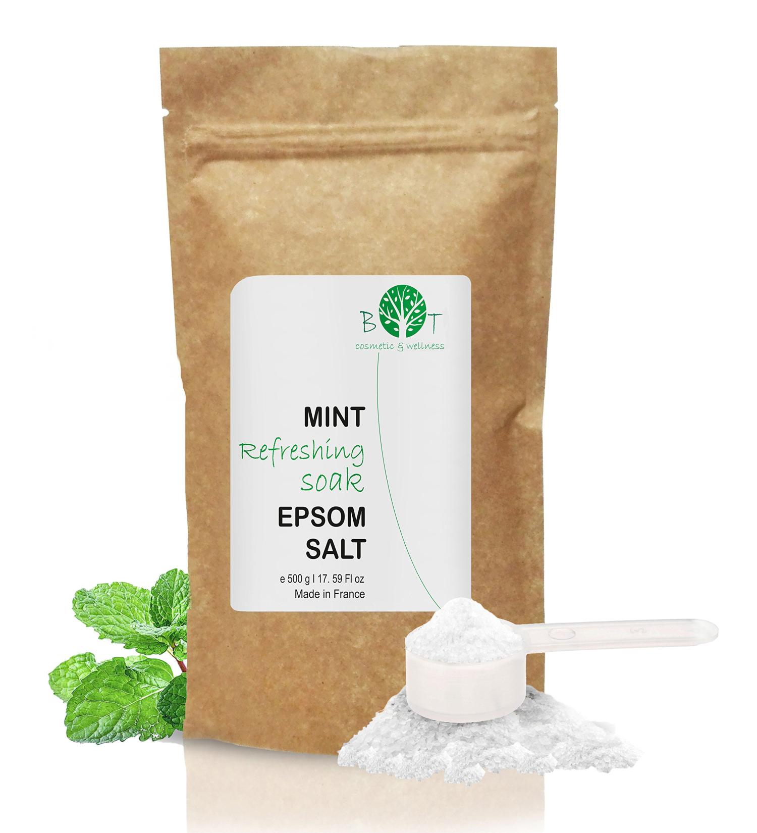 B.O.T Cosmetics & Wellness Epsom Bath Salt 500g with Peppermint Oil | Tired Legs Relief & Skin Care | Boost Blood Circulation with Magnesium Potassium Calcium - Buy Online on GoSupps.com