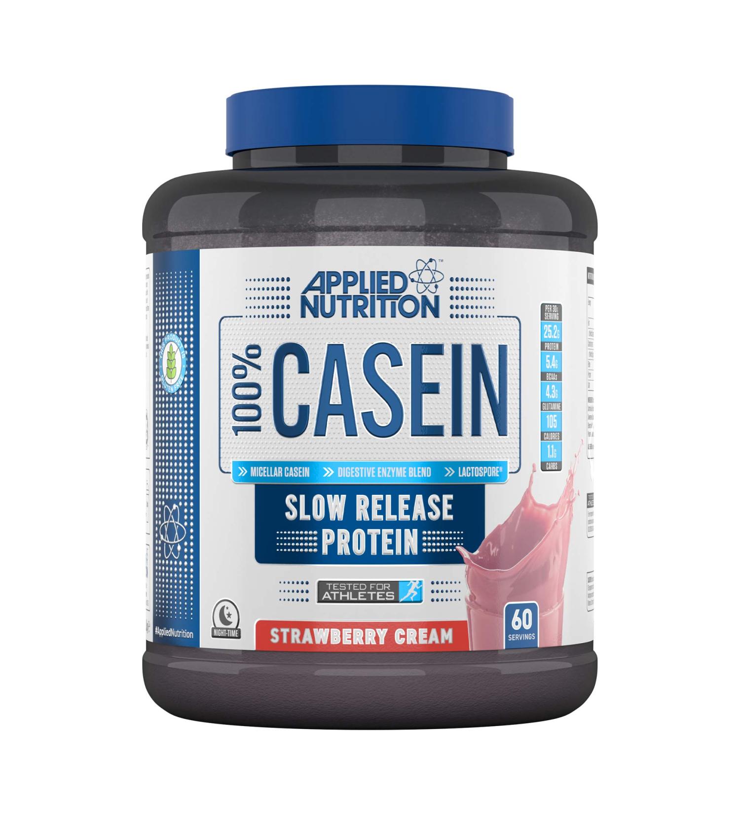 Applied Nutrition Casein Protein Powder 1.8kg - Slow Release Micellar Casein Supplement (Strawberry Cream) - 60 Servings - Buy Online on GoSupps.com