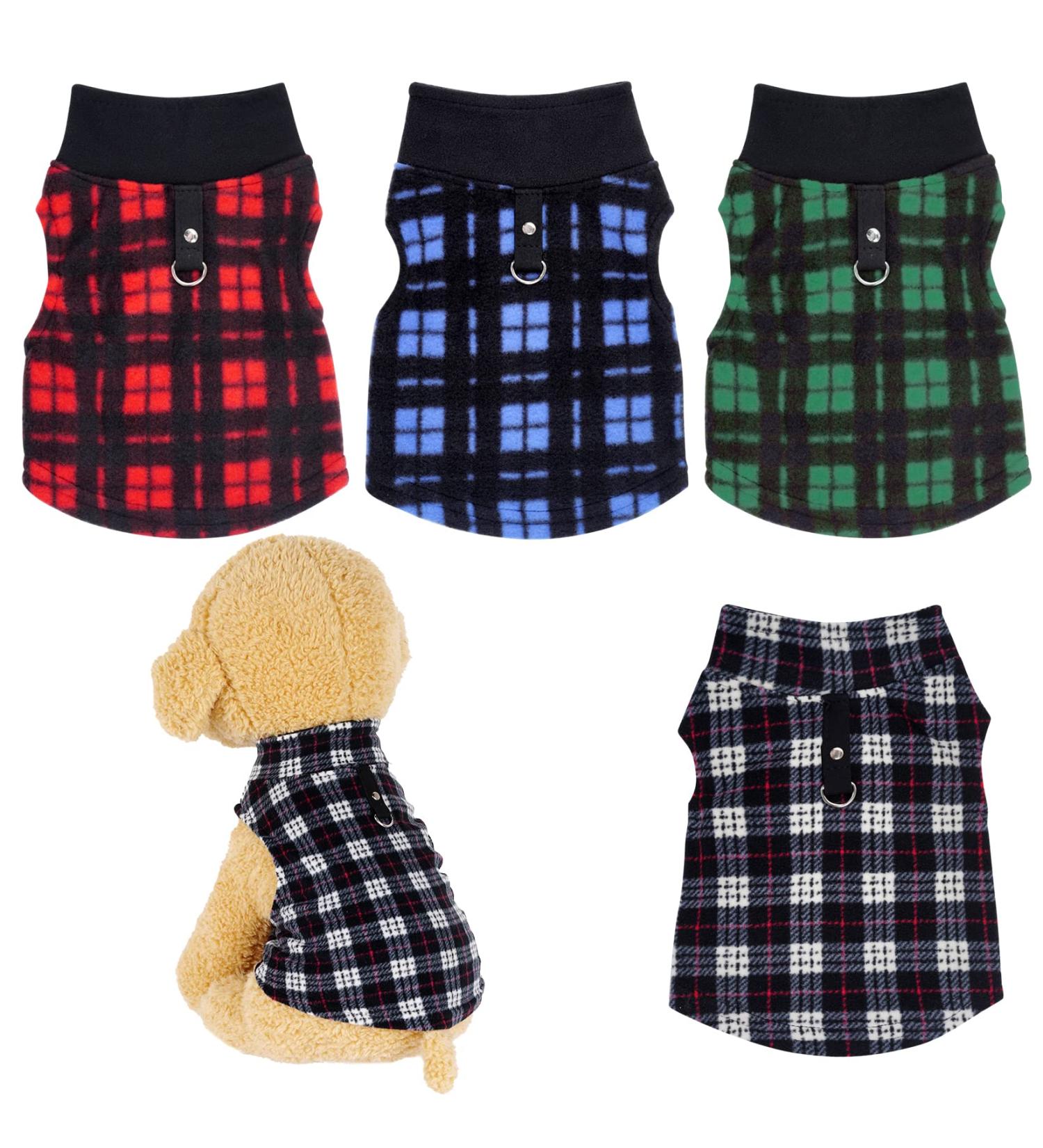 Rbenxia Buffalo Plaid Dog Sweaters 4-Pack | Soft Fleece Vest Pullover for Small Pets | Winter Outfits for Dogs and Cats - Buy Online on GoSupps.com